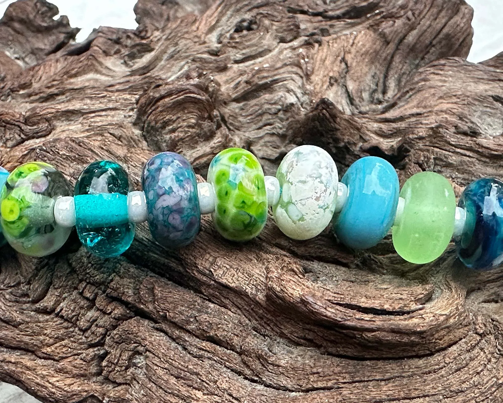 22 Blue Green Orphan Lampwork Beads Set SRA