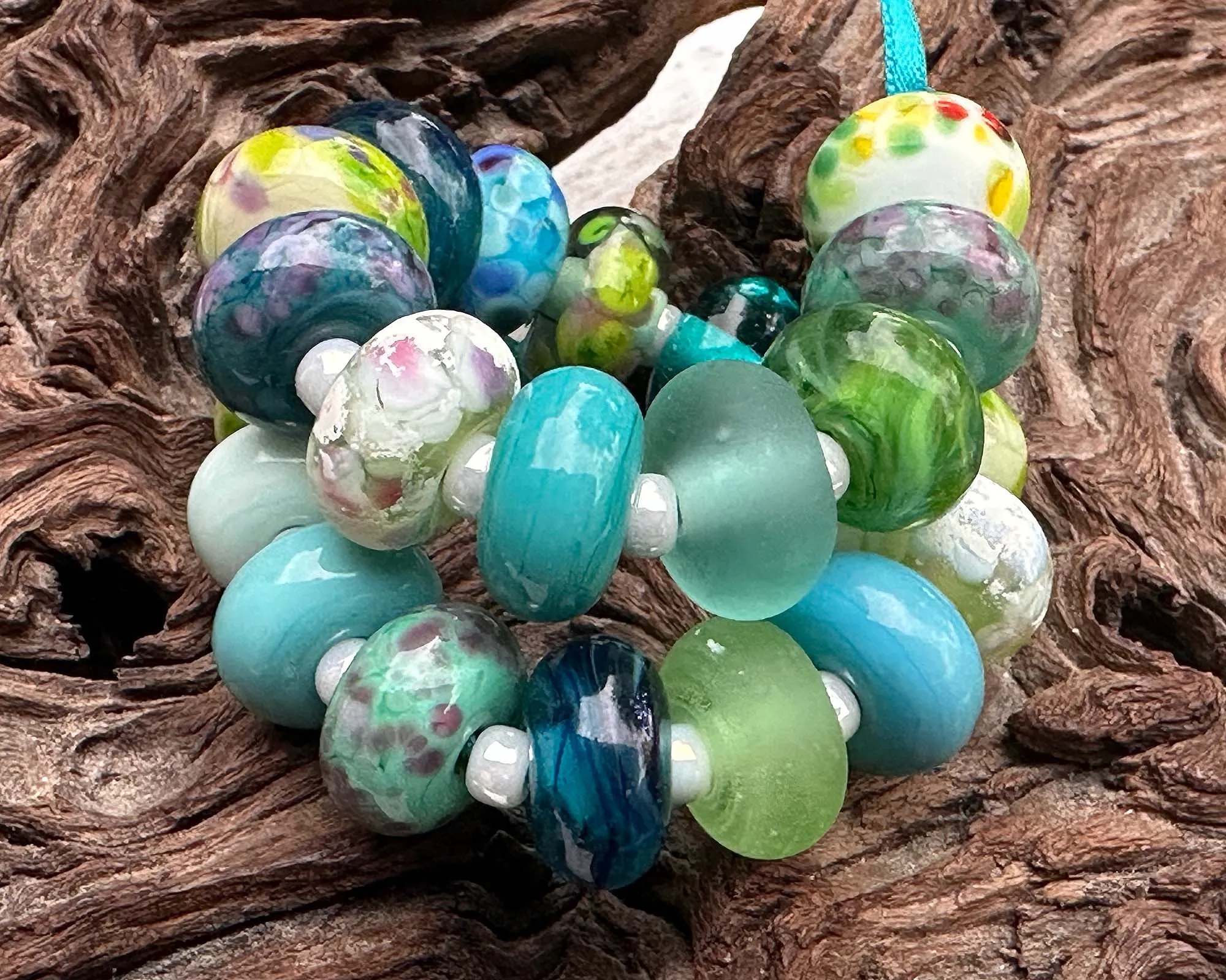 22 Blue Green Orphan Lampwork Beads Set SRA