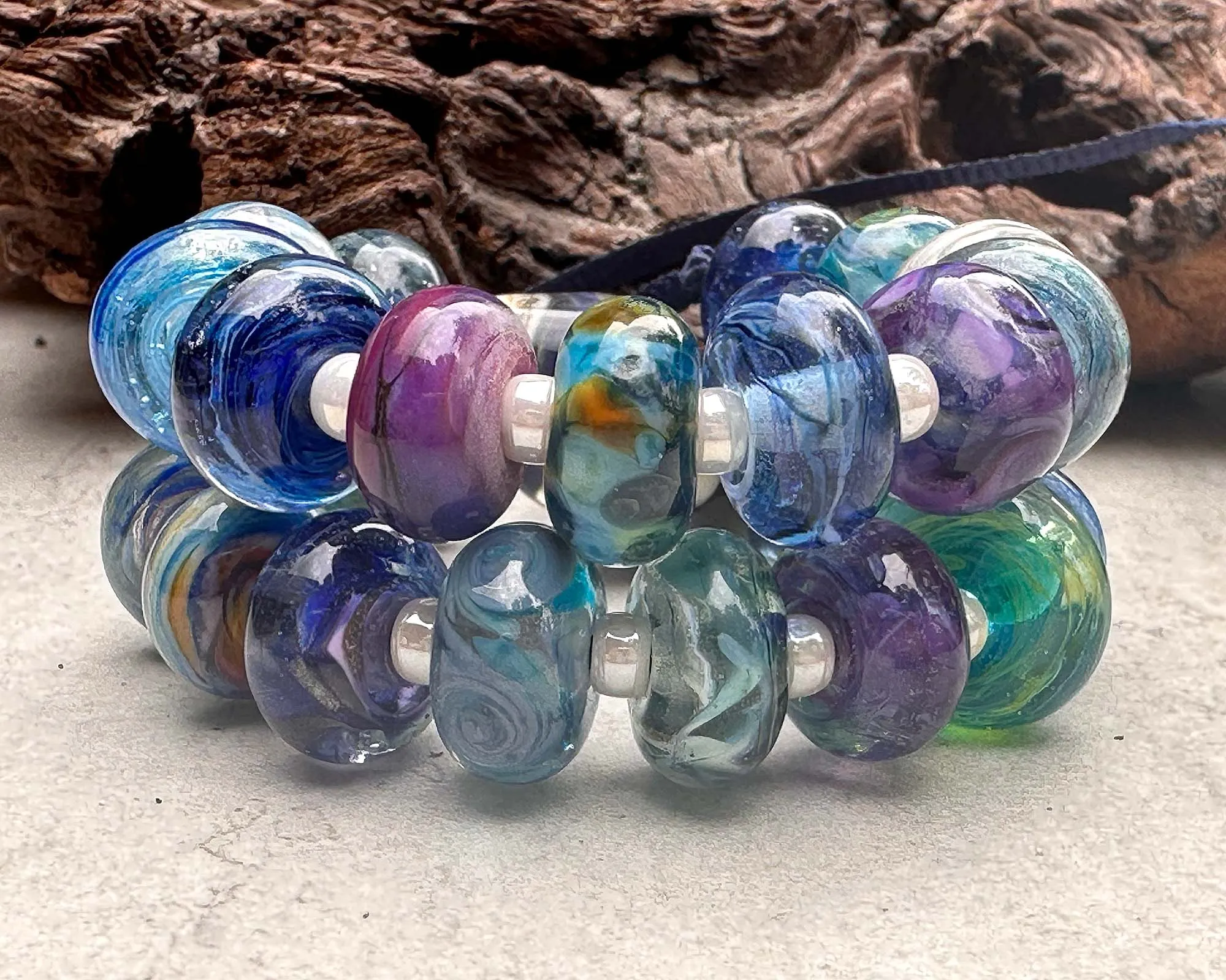 25 Blue Orphan Mix Lampwork Beads Set SRA