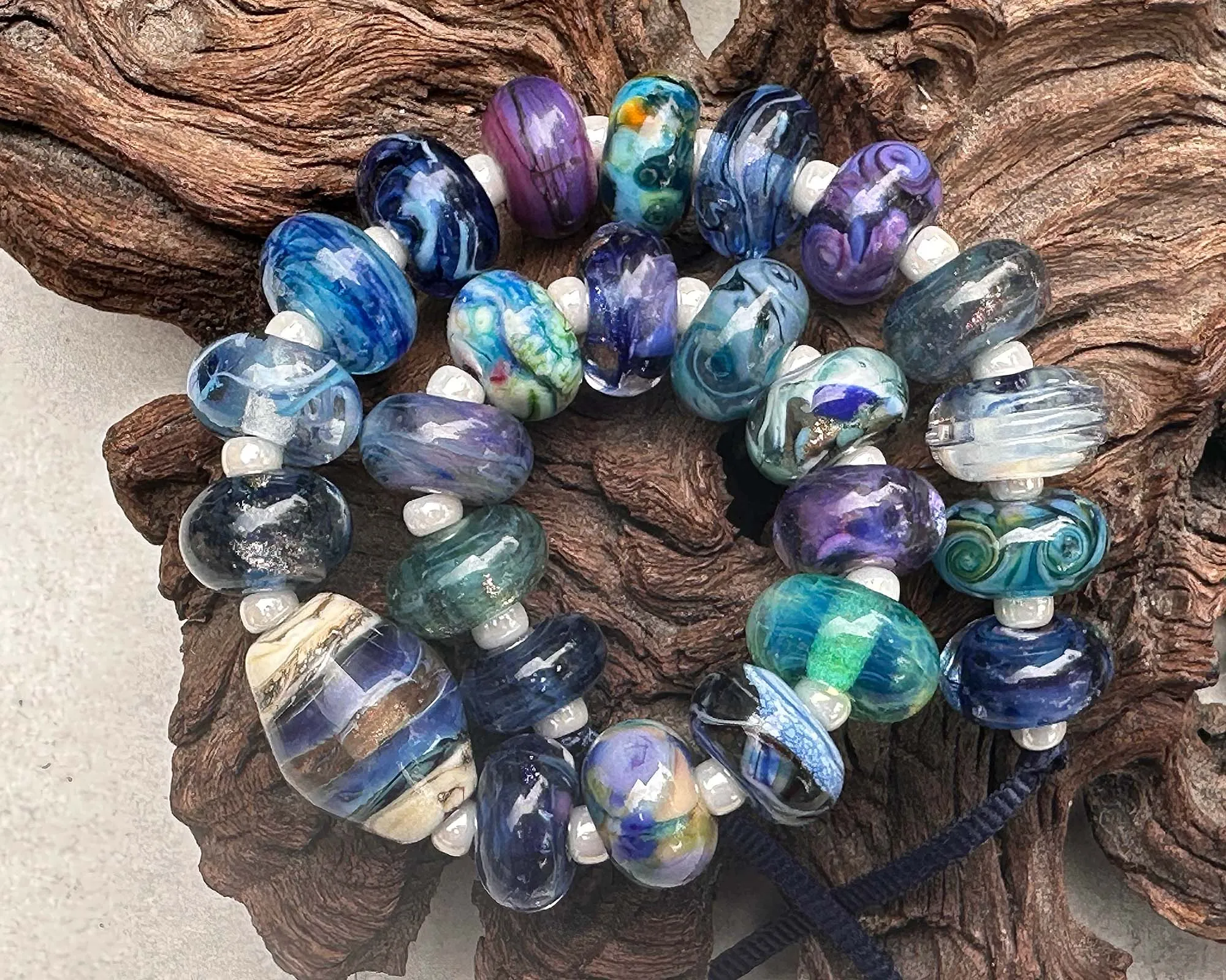 25 Blue Orphan Mix Lampwork Beads Set SRA