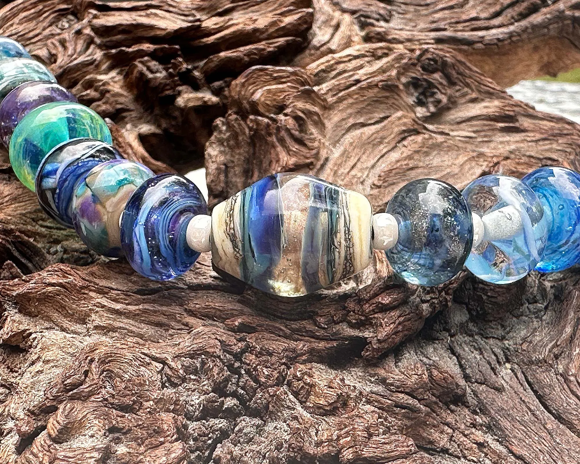 25 Blue Orphan Mix Lampwork Beads Set SRA