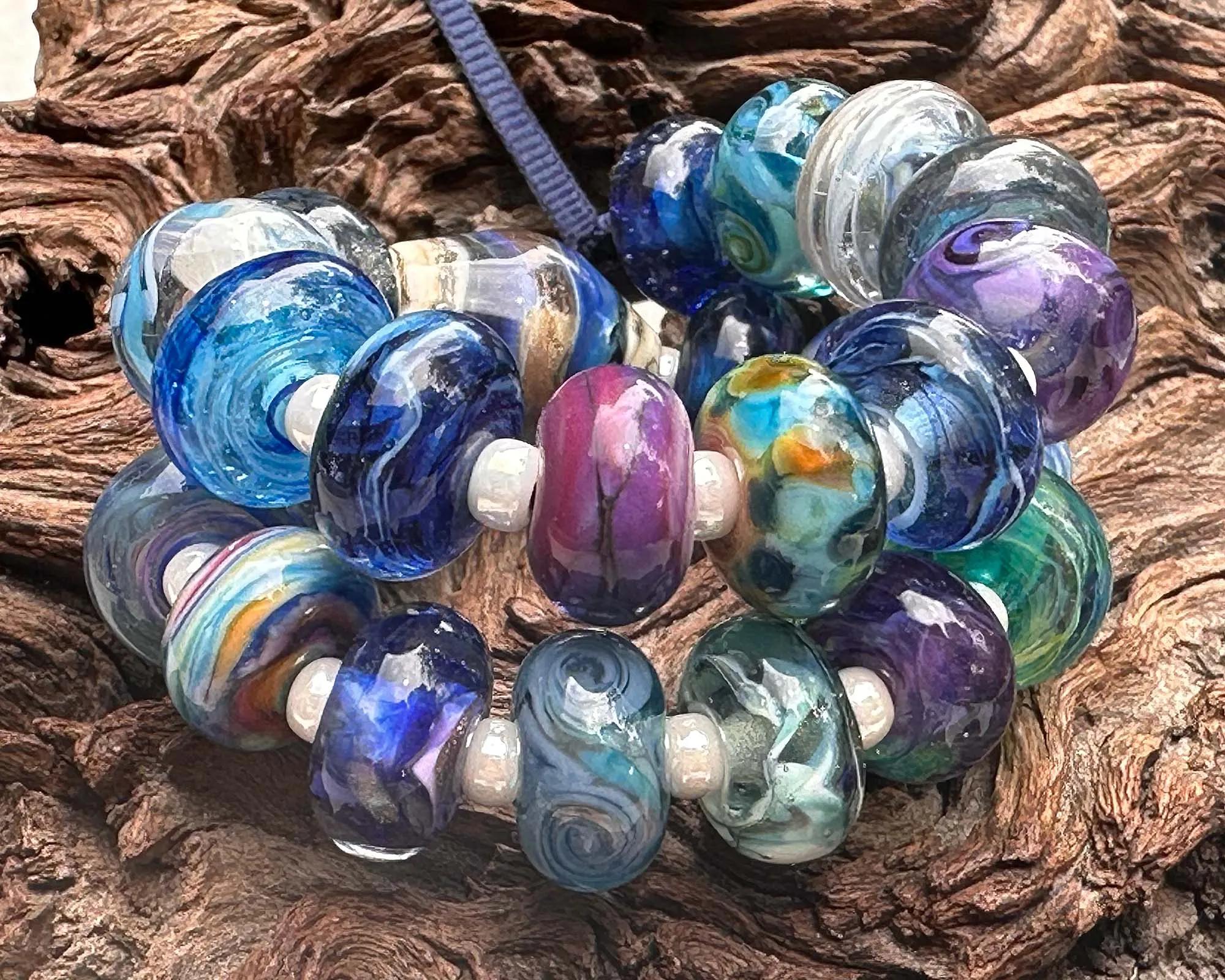 25 Blue Orphan Mix Lampwork Beads Set SRA