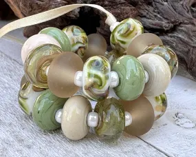 25 Mossy Oak Green Lampwork Beads Set SRA