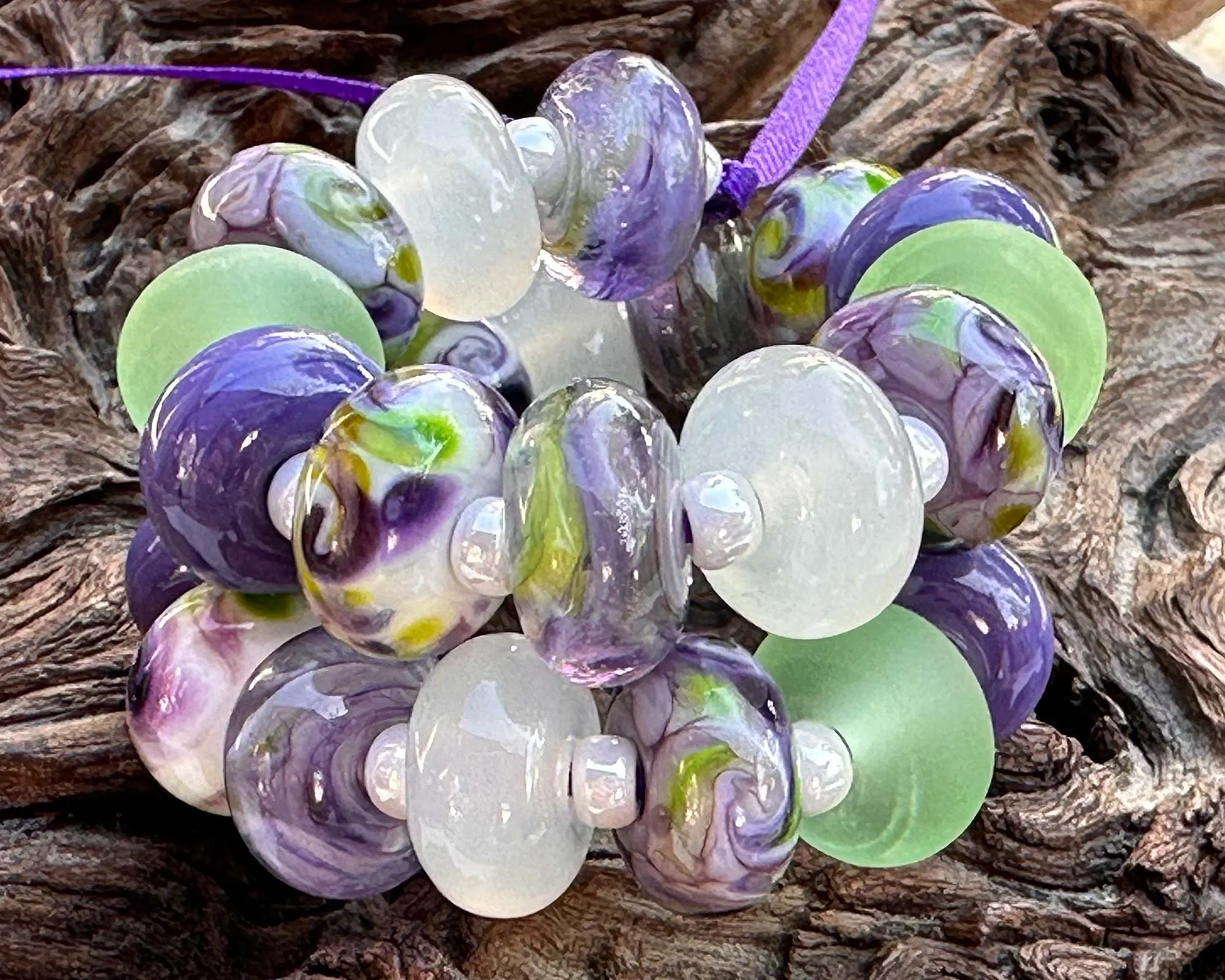 25 Wisteria Blooms Purple Lampwork Beads Set SRA