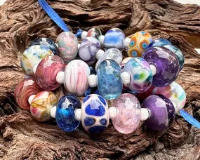 26 Blue Orphan Mix Lampwork Beads Set SRA
