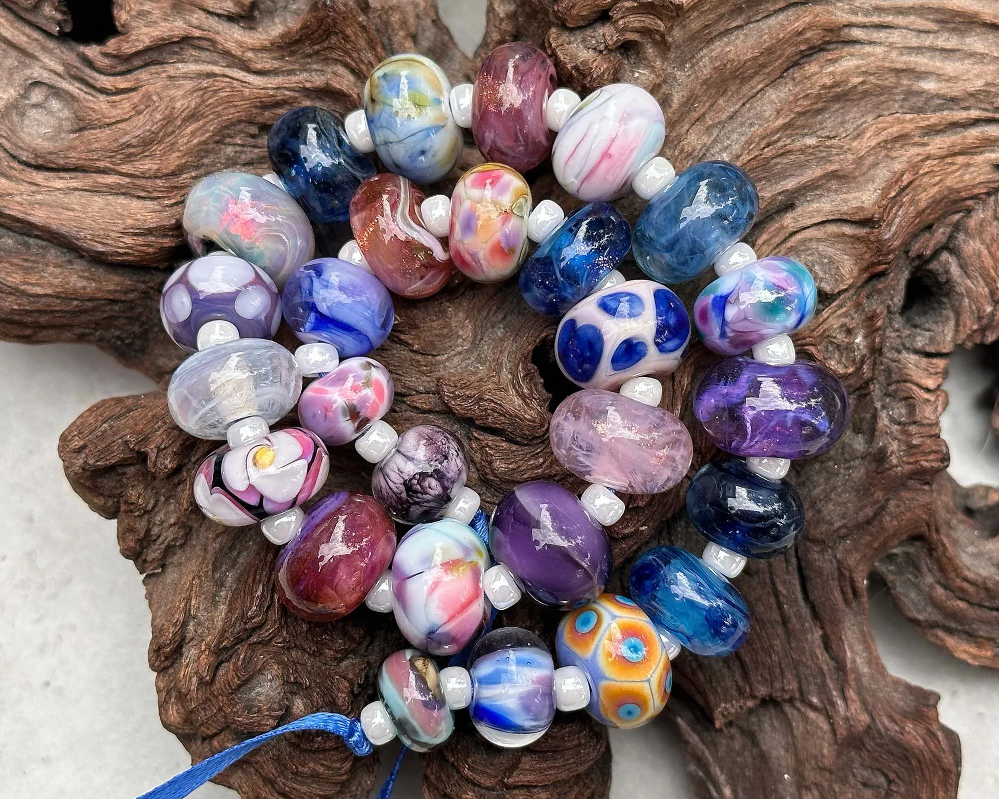 26 Blue Orphan Mix Lampwork Beads Set SRA