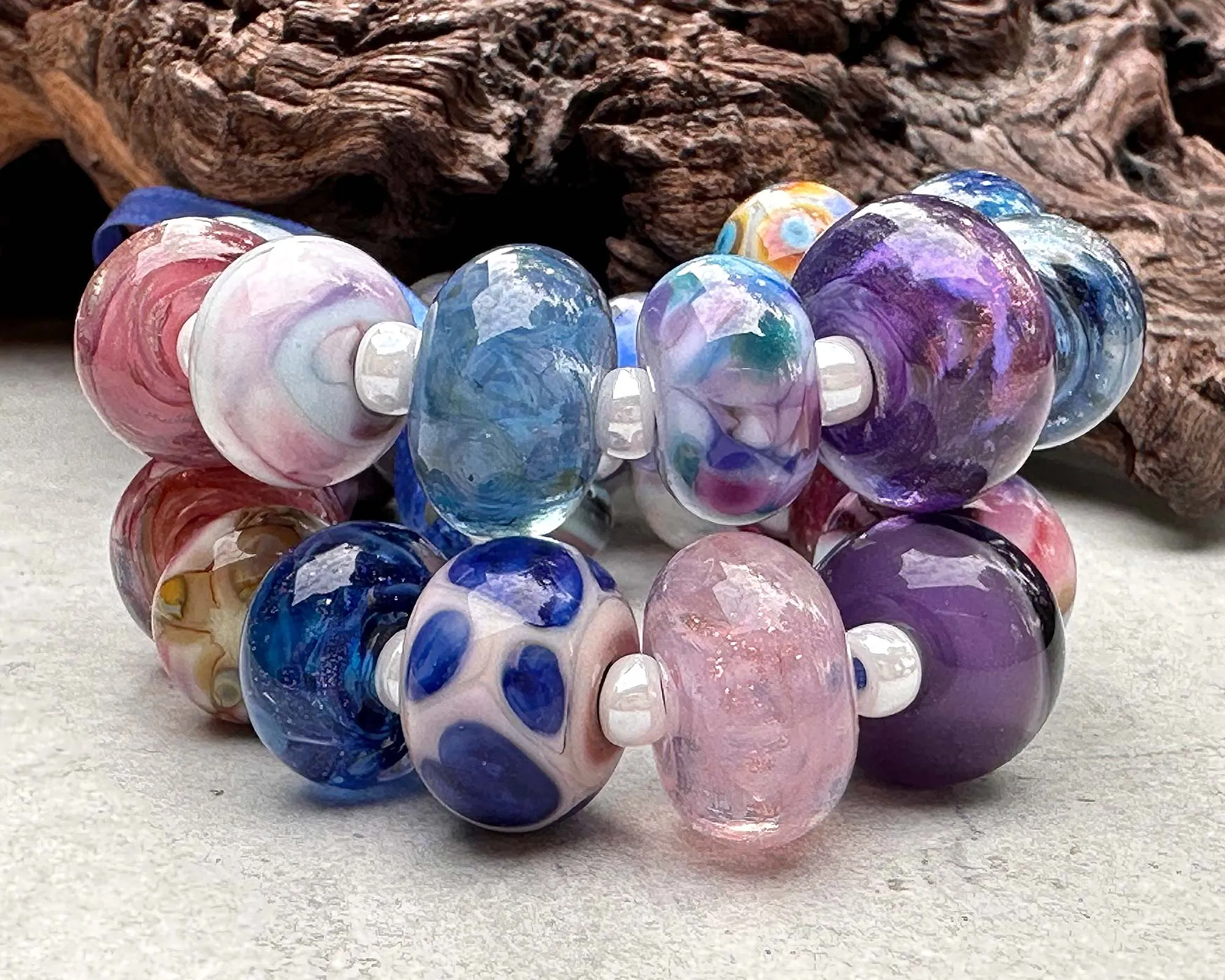 26 Blue Orphan Mix Lampwork Beads Set SRA