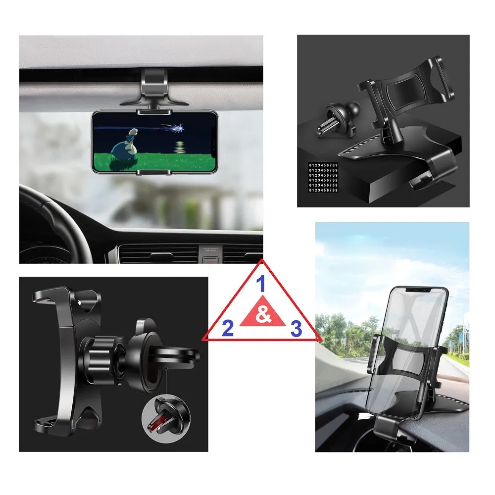 3 in 1 Car GPS Smartphone Holder: Dashboard / Visor Clamp   AC Grid Clip for Plum Boot phone - Black