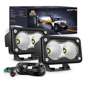 3 Inch 10W 1160LM Flood Built-in EMC LED Work Lights (Pair) | 18AWG DT Wire