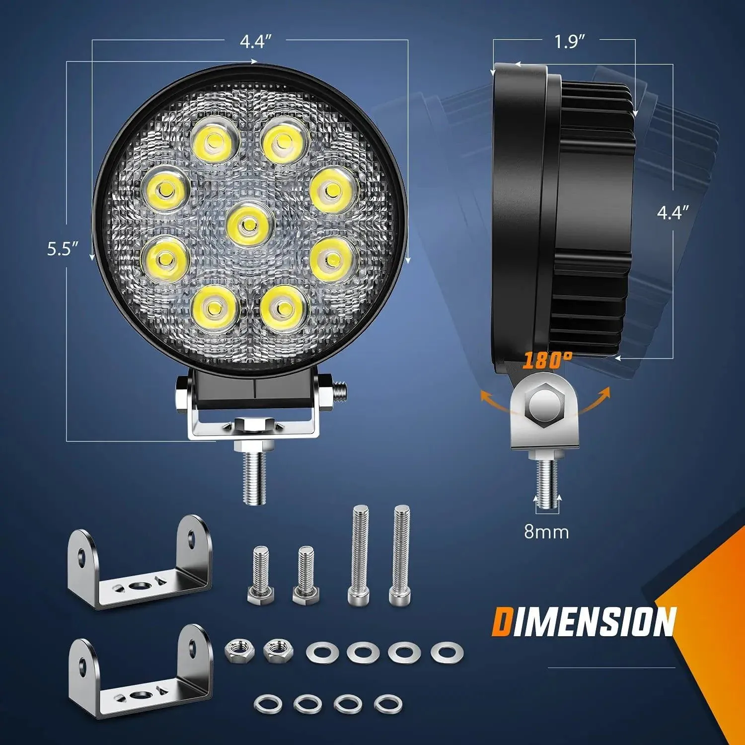 4.5 Inch 27W Round Flood LED Work Lights (Pair)