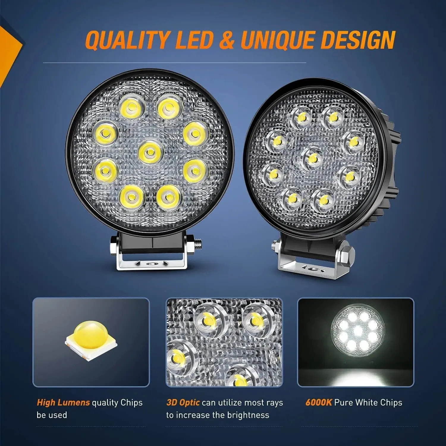 4.5 Inch 27W Round Flood LED Work Lights (Pair)