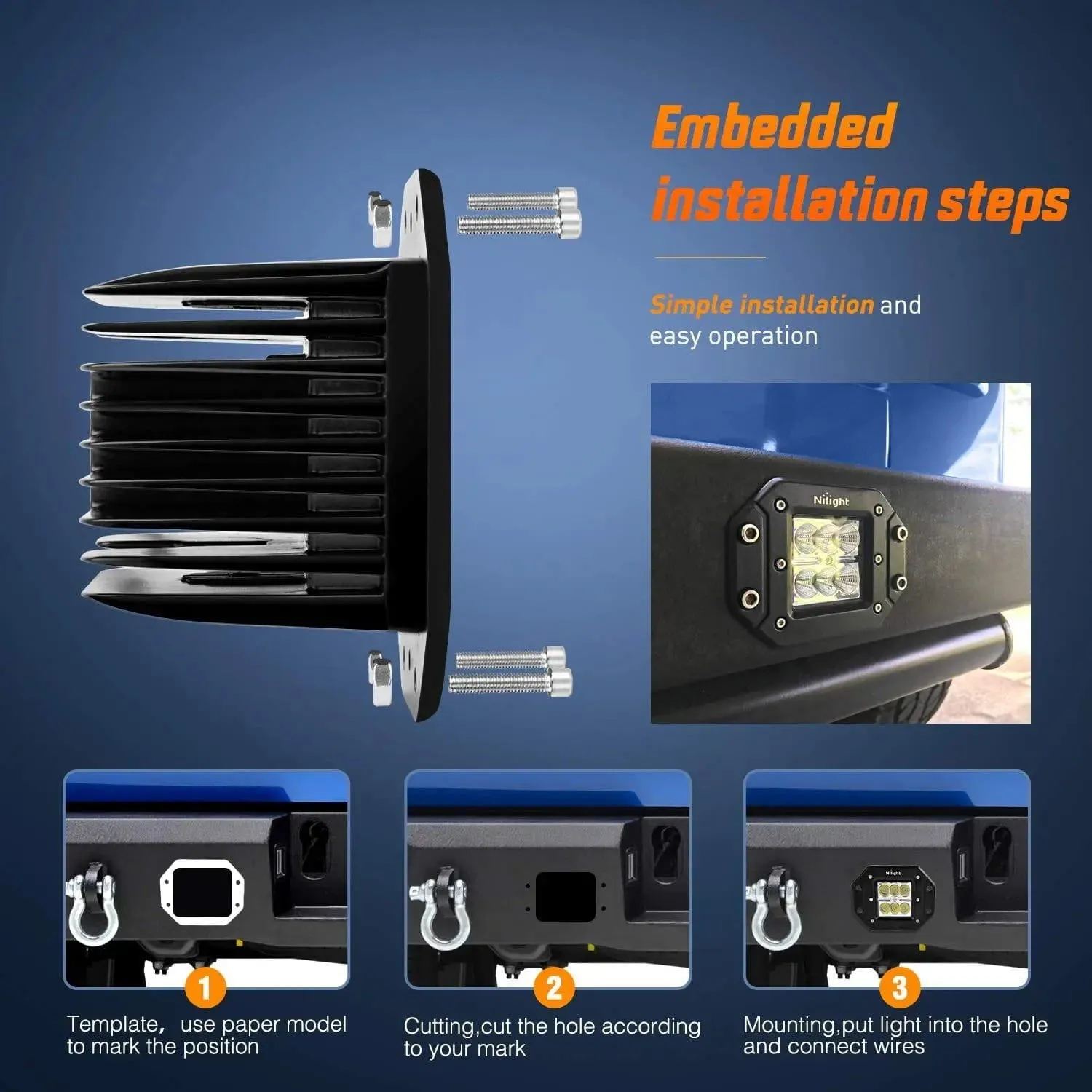 4.8 Inch 18W Flush Mount Flood LED Work Light Kit | 10FT Wire 3Pin Switch