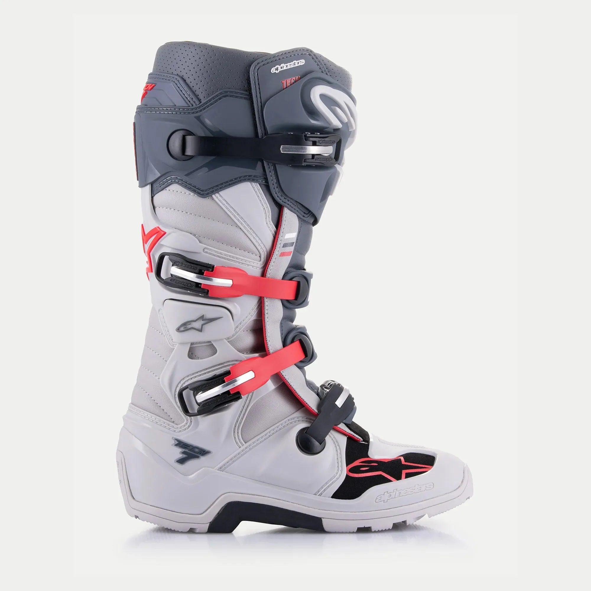 Alpinestars Tech 7 Enduro Boots - Light Gray/Dark Gray/Bright Red - CLOSEOUT