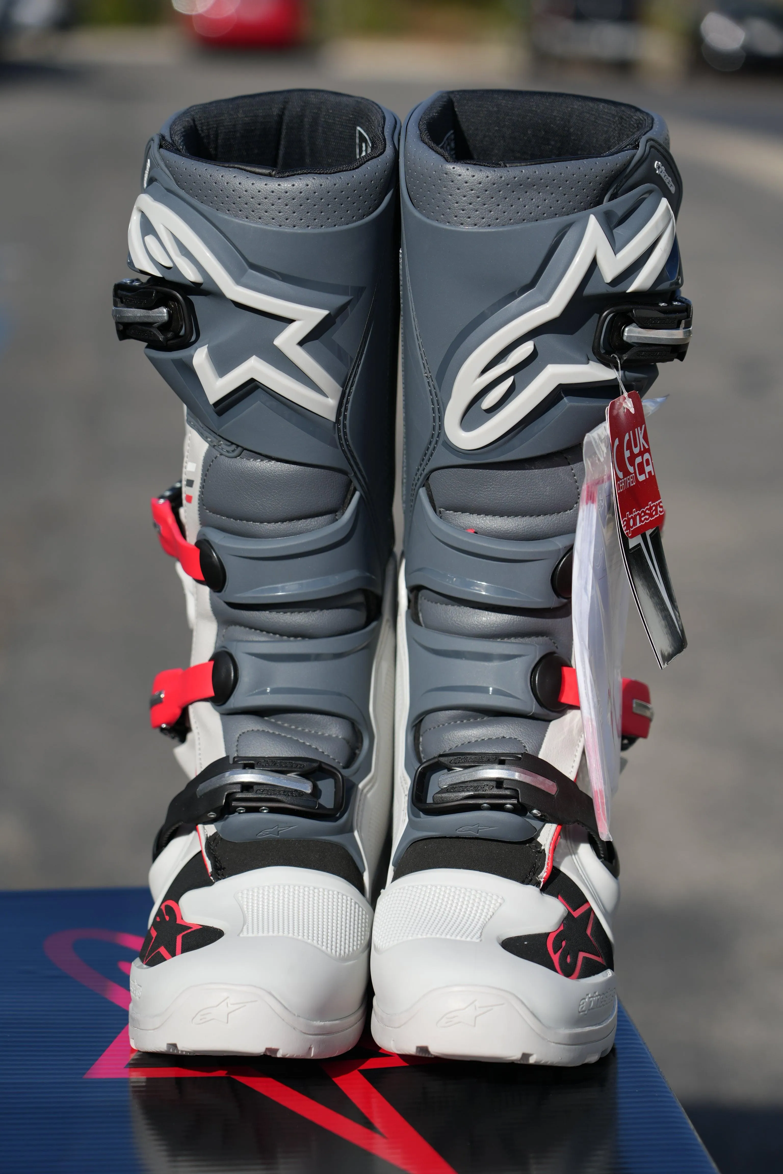 Alpinestars Tech 7 Enduro Boots - Light Gray/Dark Gray/Bright Red - CLOSEOUT