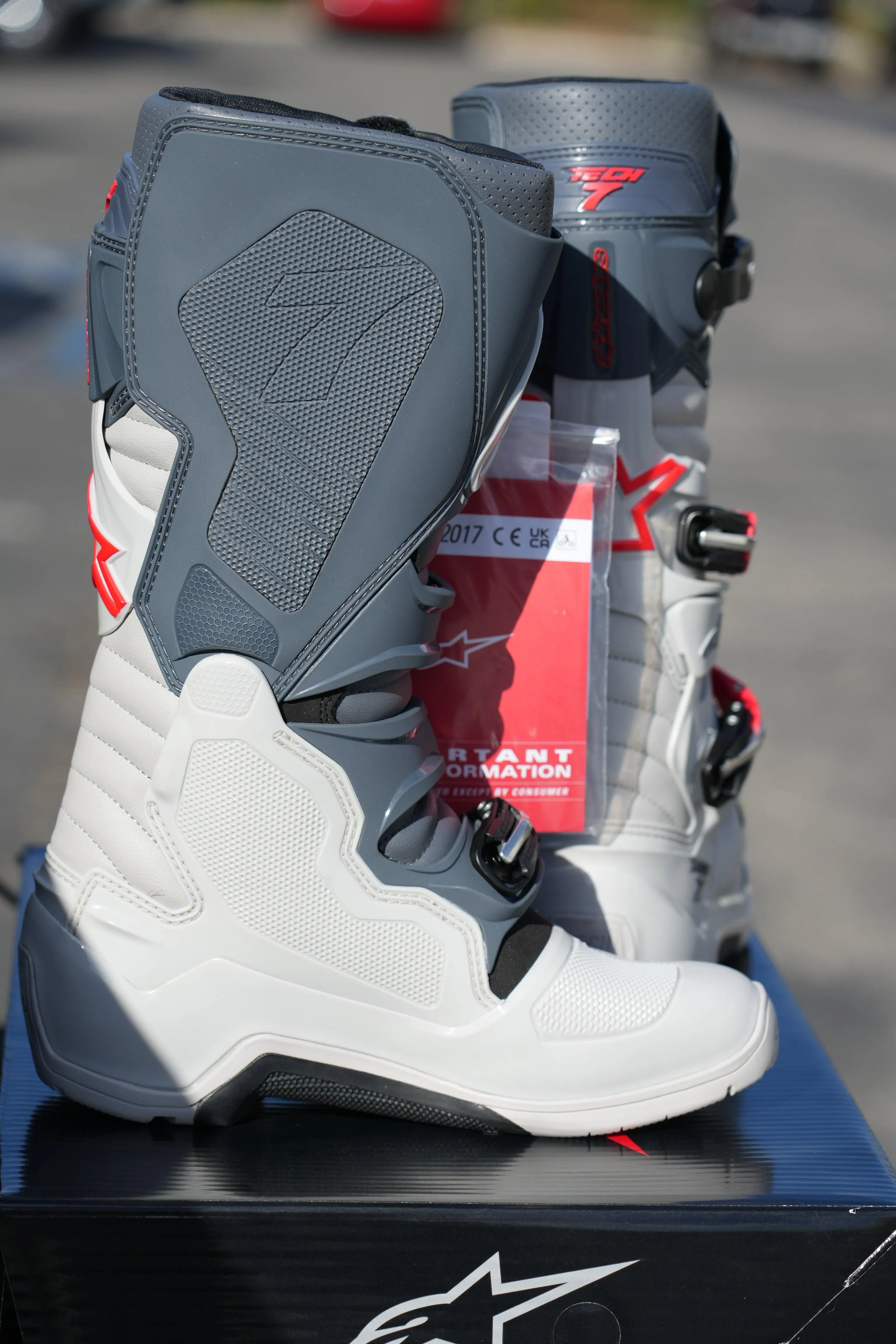 Alpinestars Tech 7 Enduro Boots - Light Gray/Dark Gray/Bright Red - CLOSEOUT