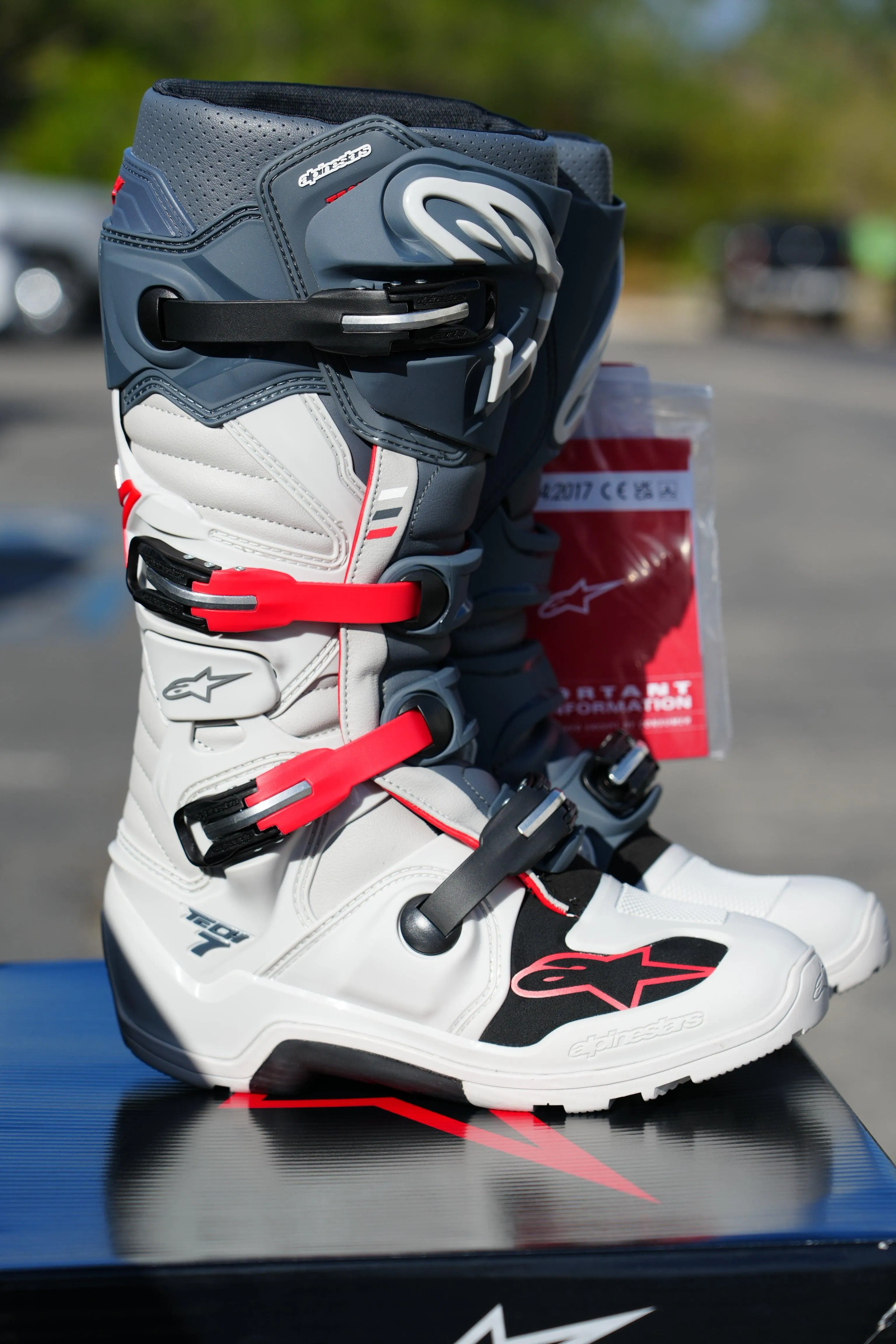 Alpinestars Tech 7 Enduro Boots - Light Gray/Dark Gray/Bright Red - CLOSEOUT