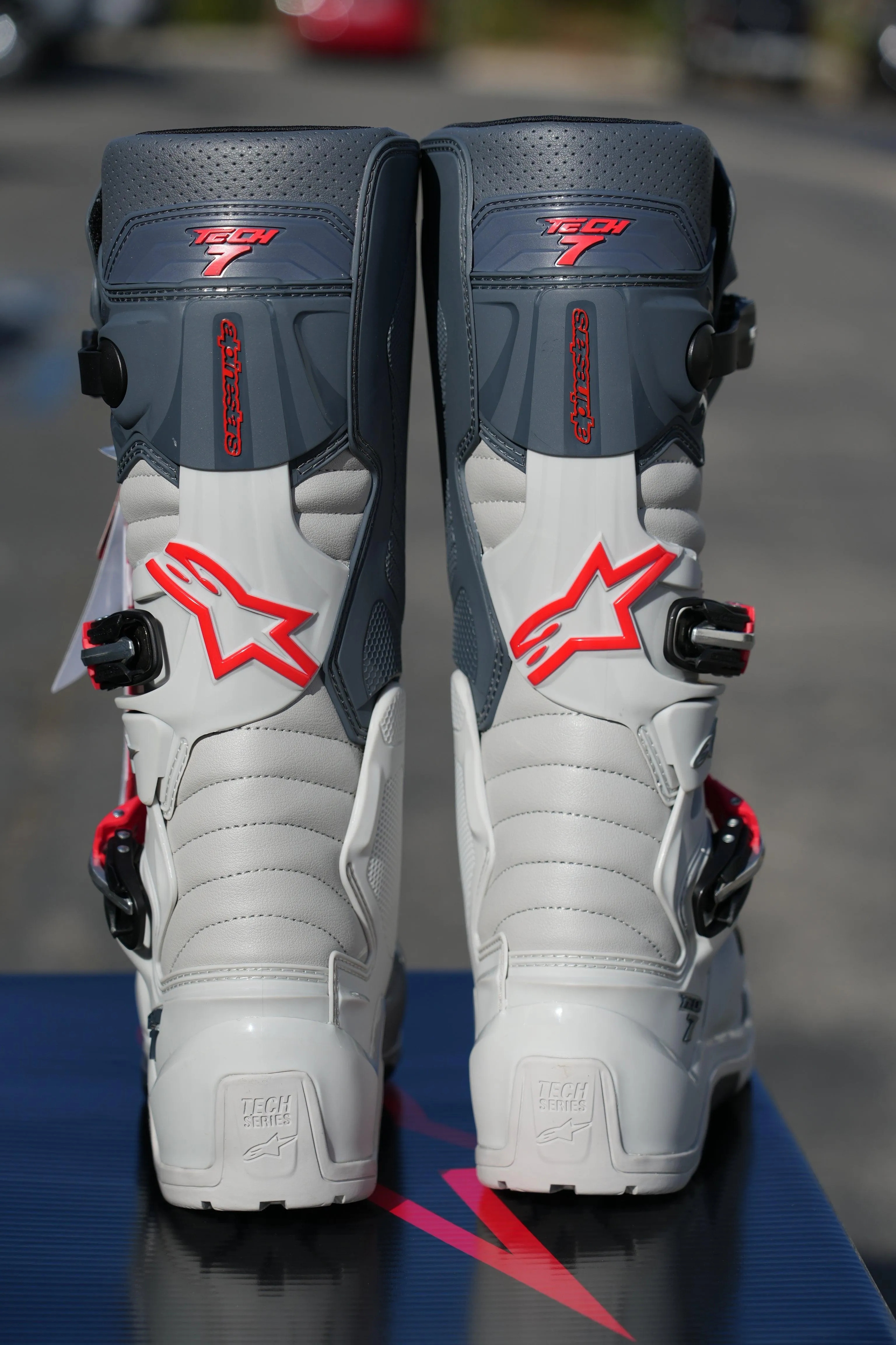 Alpinestars Tech 7 Enduro Boots - Light Gray/Dark Gray/Bright Red - CLOSEOUT