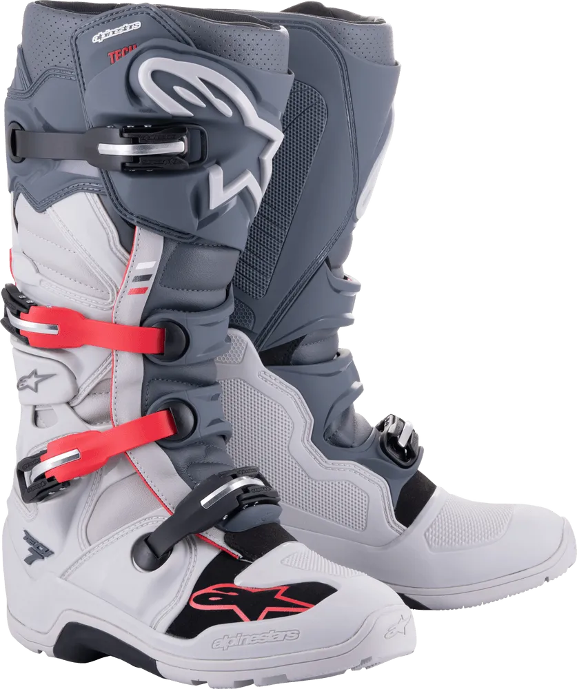 Alpinestars Tech 7 Enduro Boots - Light Gray/Dark Gray/Bright Red - CLOSEOUT