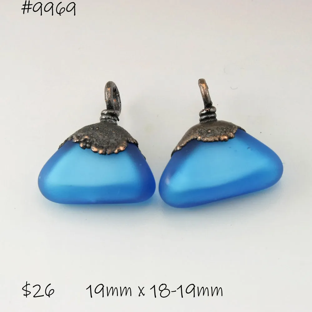 Aqua Blue Geometric Triangles with Copper Electroforming Pair