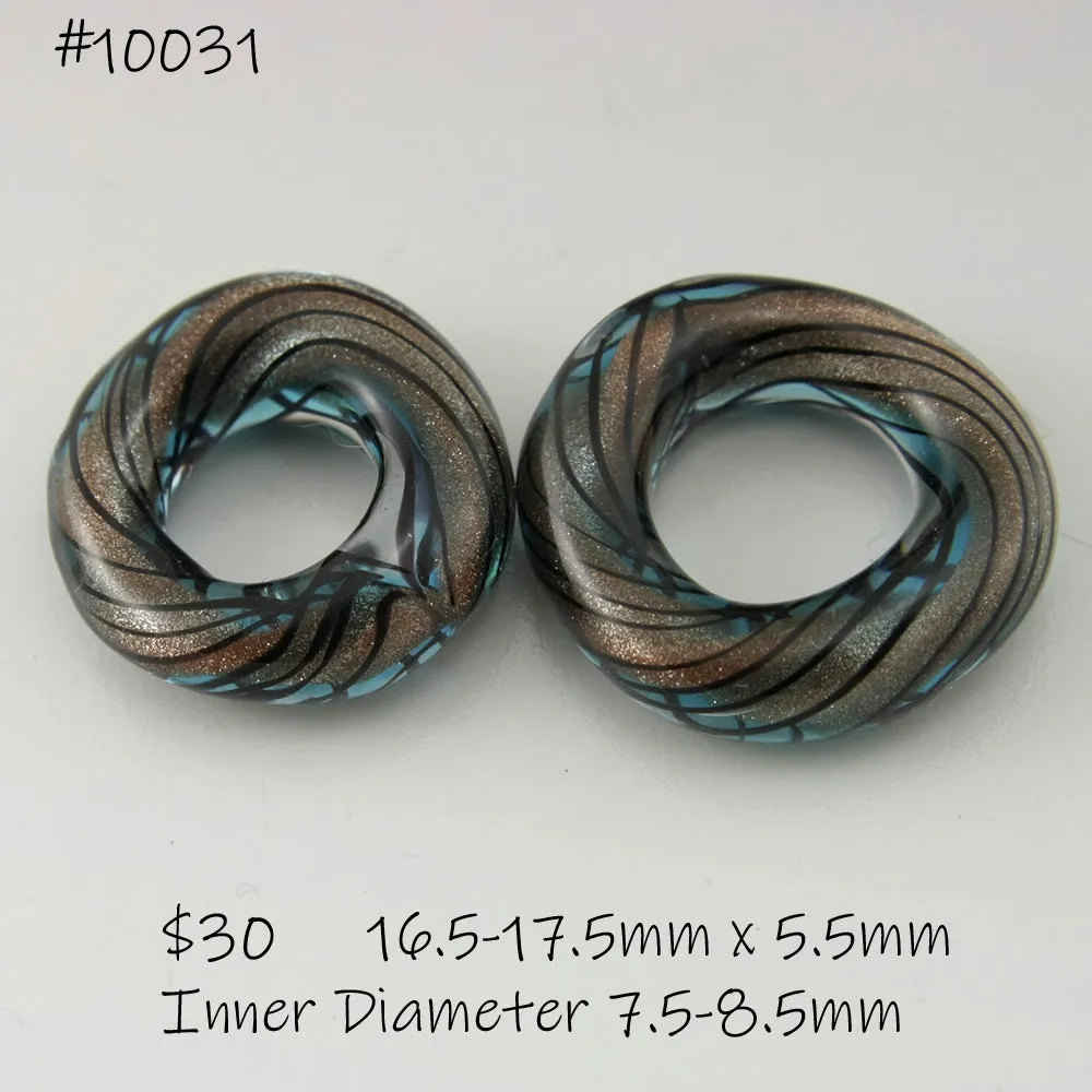 Aqua Blue over Goldstone Sparkle with Black Pinstripes Twist Circle Pair