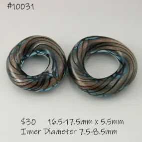 Aqua Blue over Goldstone Sparkle with Black Pinstripes Twist Circle Pair