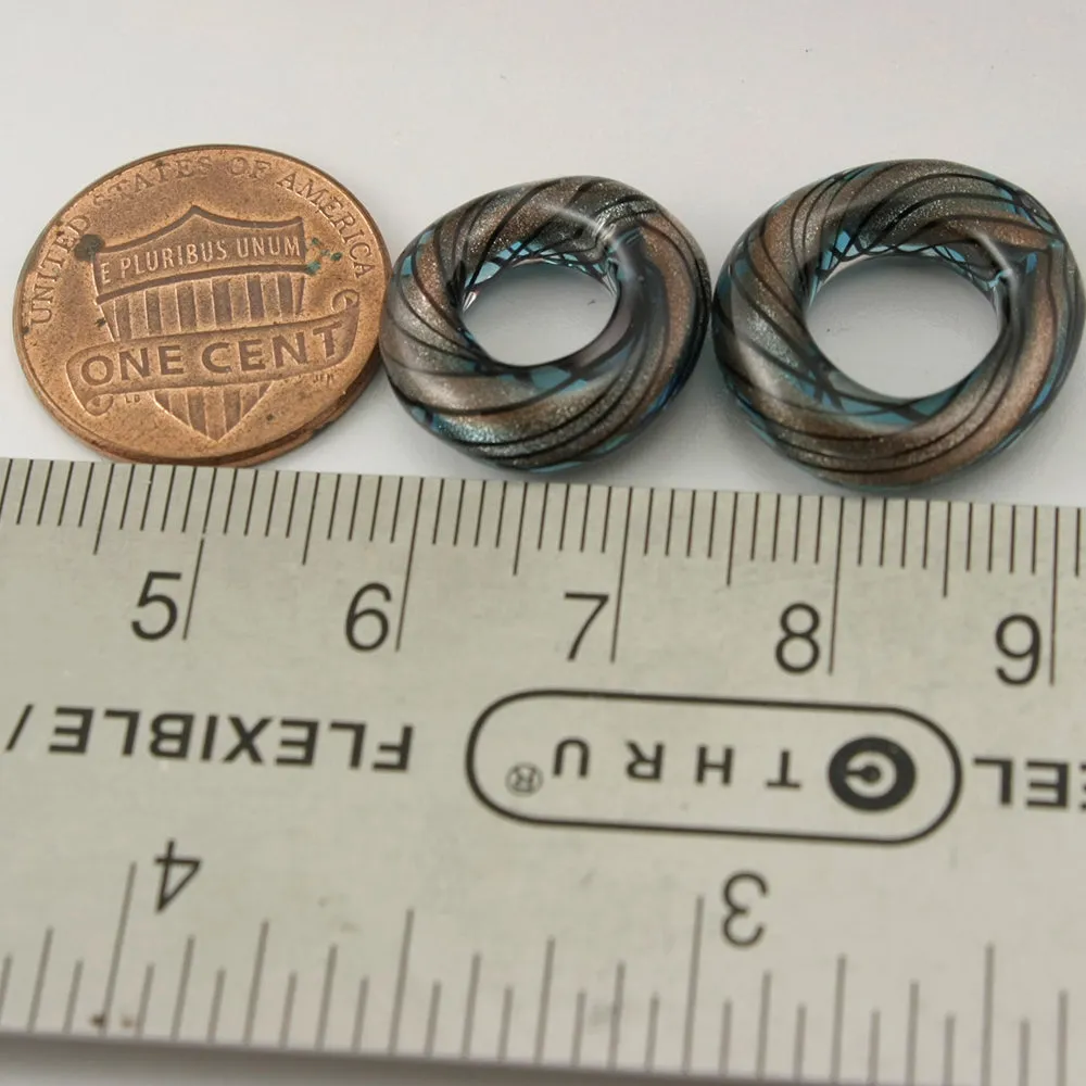 Aqua Blue over Goldstone Sparkle with Black Pinstripes Twist Circle Pair