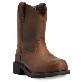 Ariat Ladies Fatbaby Distressed Brown Pull On Steel Toe Work Boots 10040431