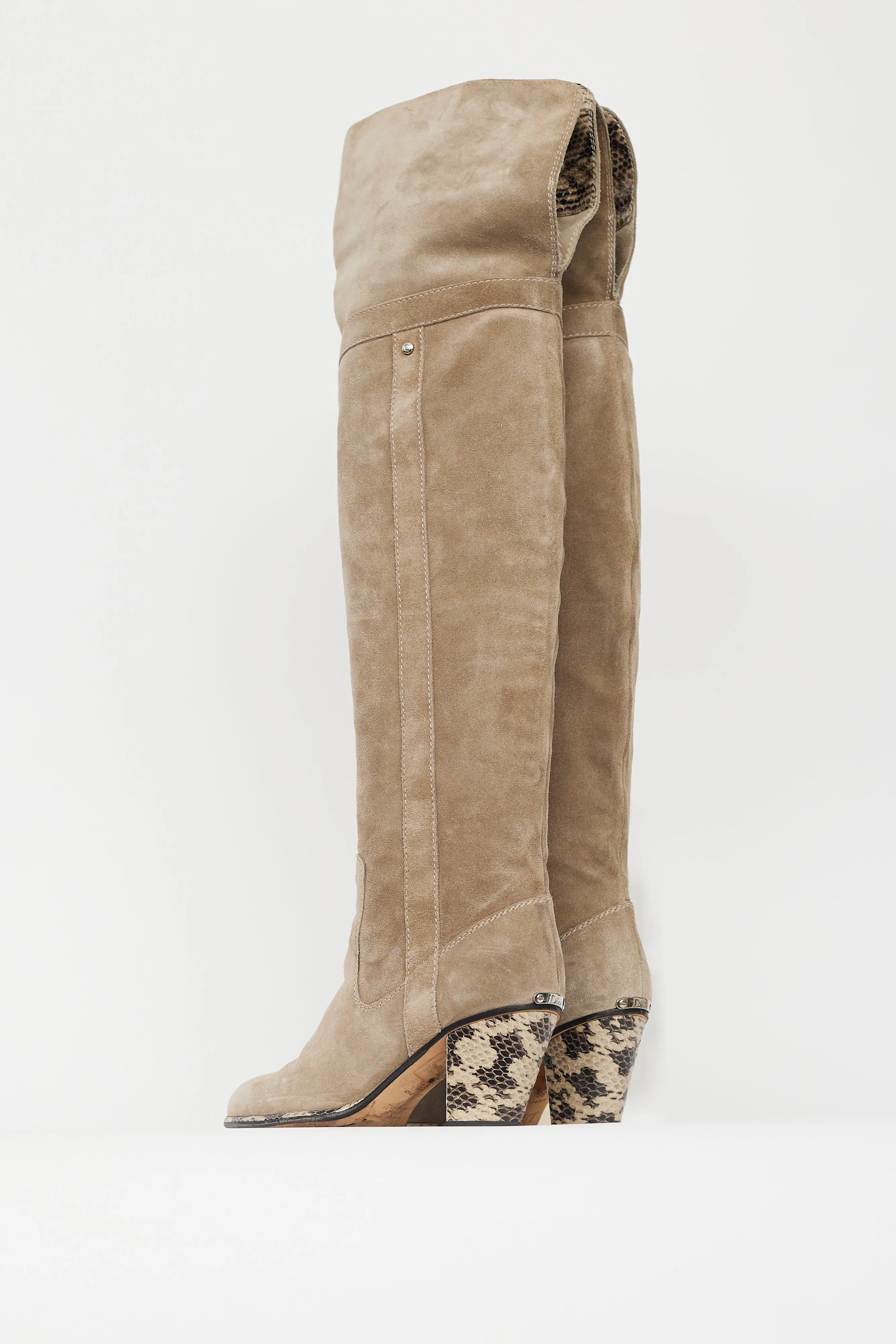 Beige Suede Knee High Boot