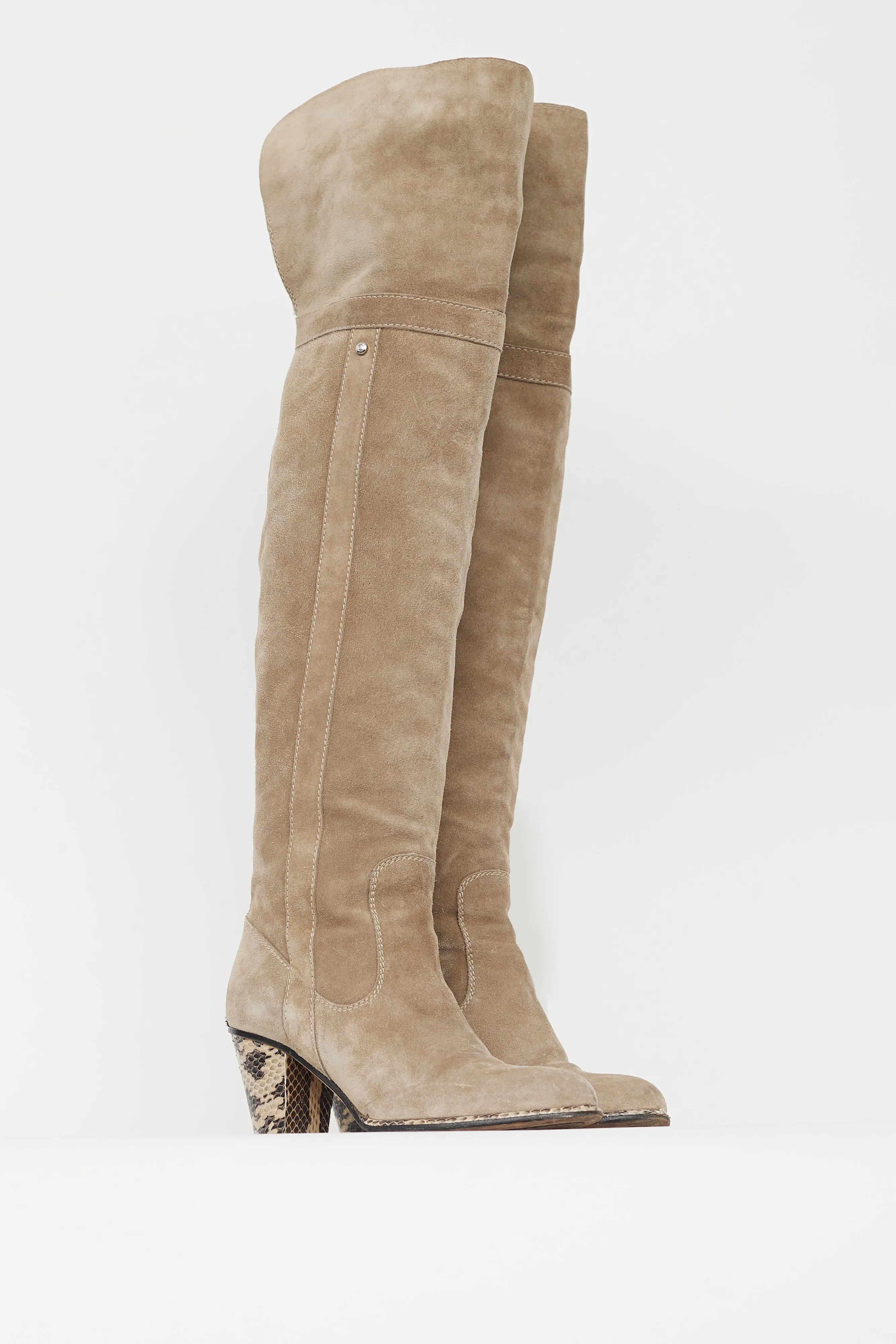 Beige Suede Knee High Boot