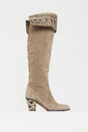 Beige Suede Knee High Boot