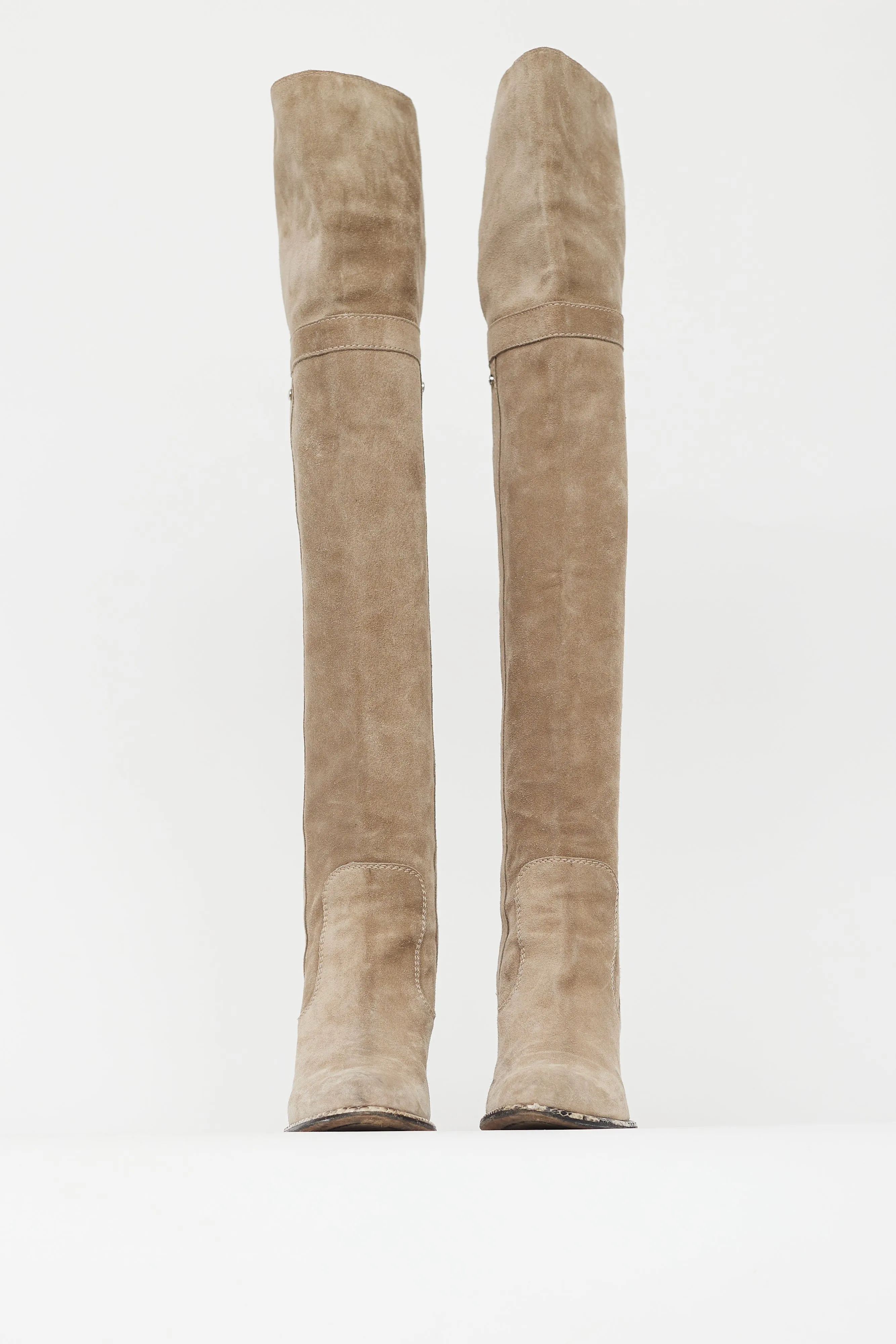 Beige Suede Knee High Boot