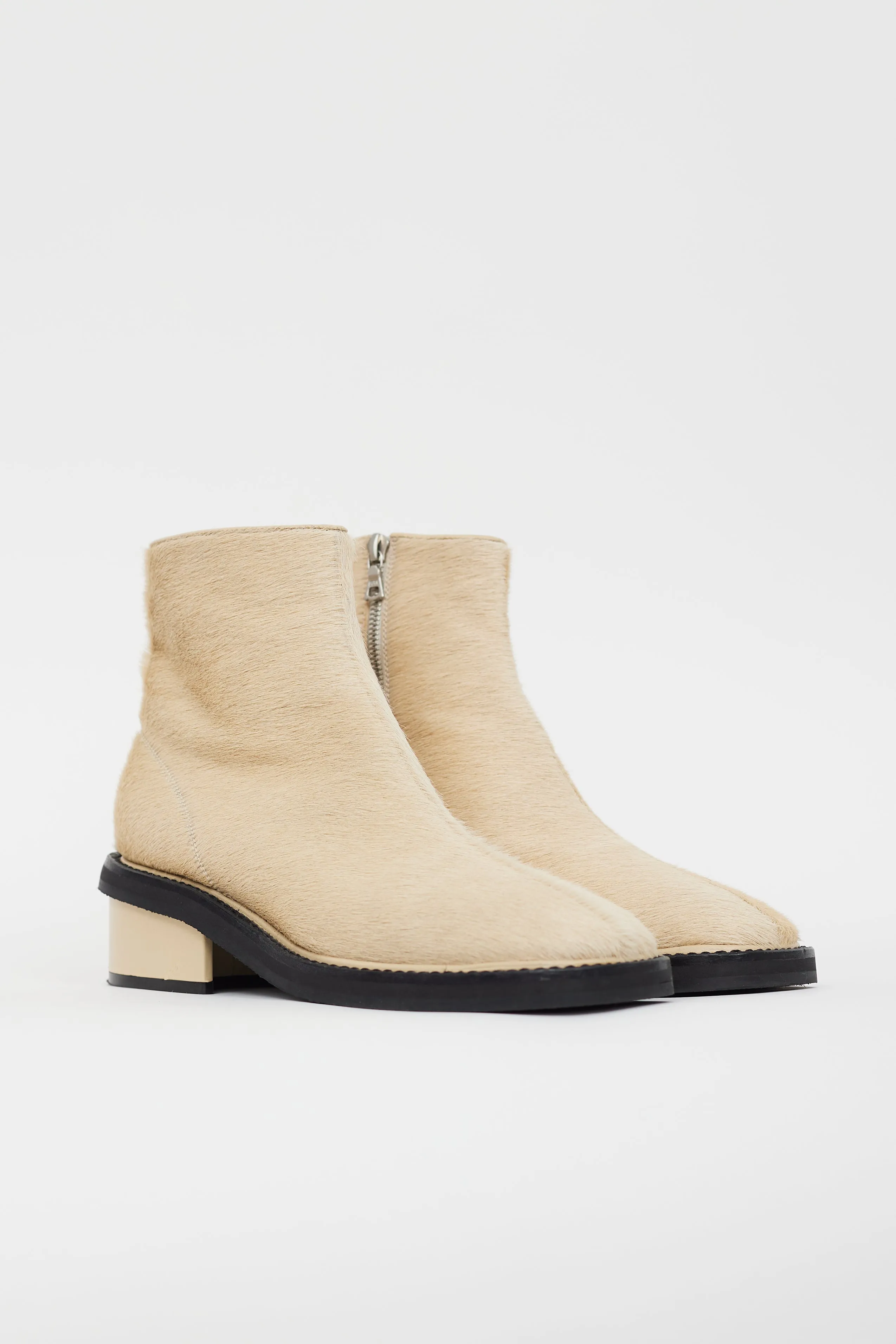 Beige Textured Square Toe Boot