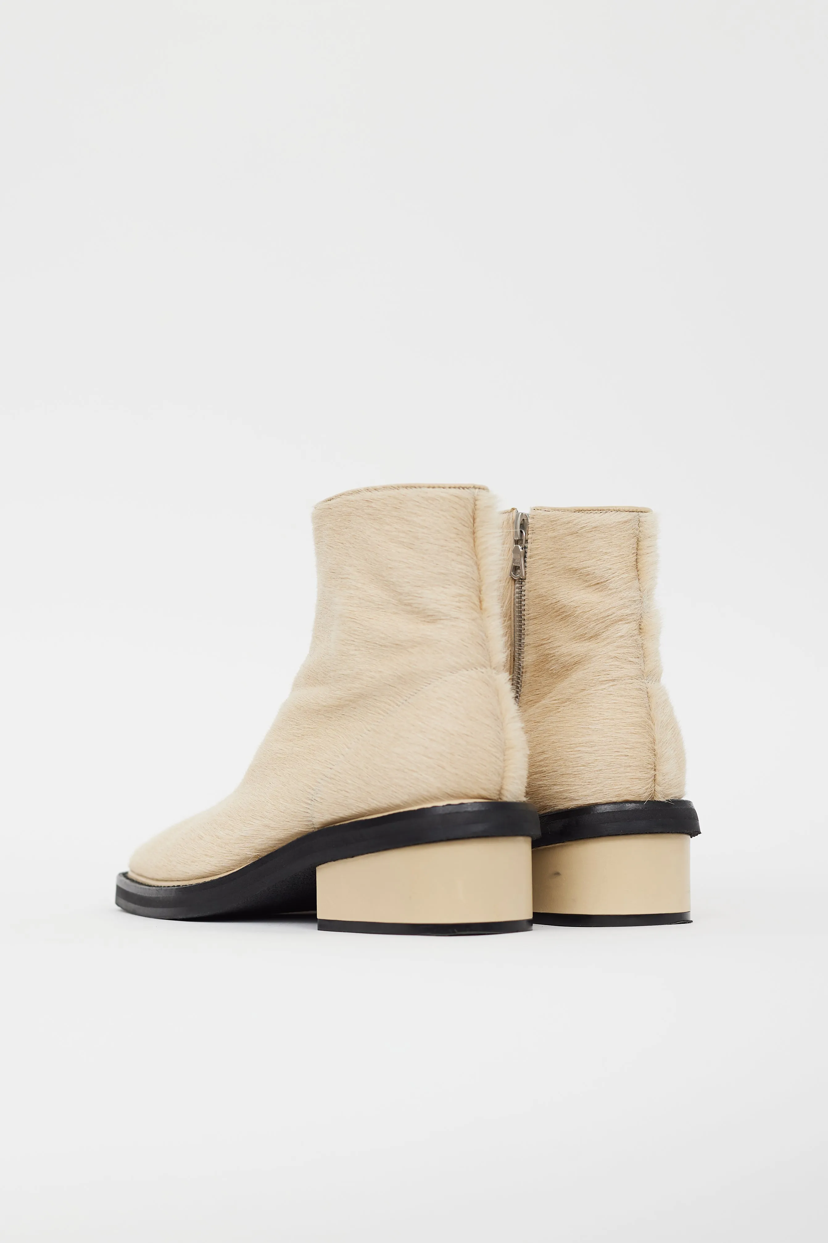 Beige Textured Square Toe Boot