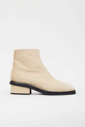 Beige Textured Square Toe Boot