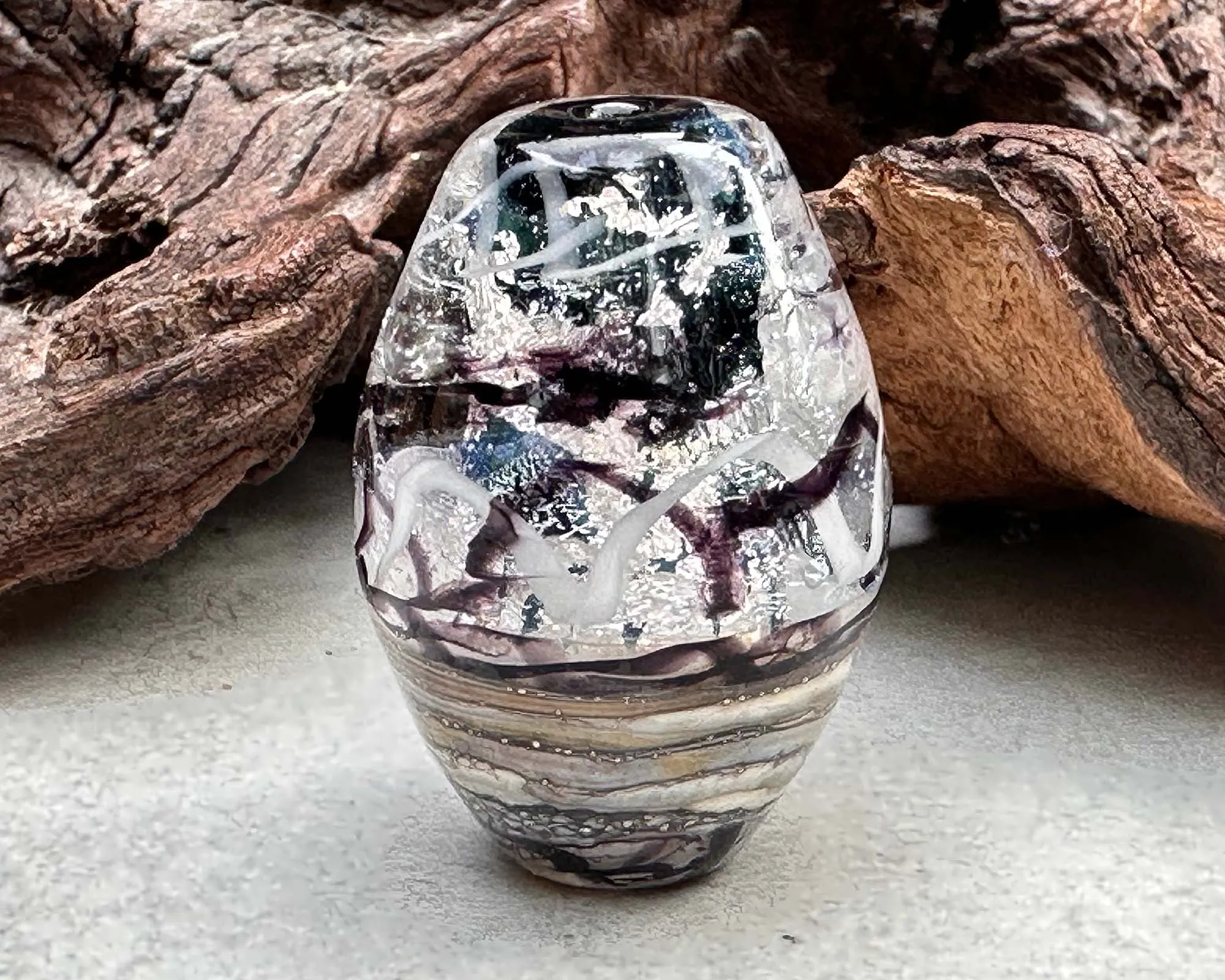 Black & Silver Organic Lampwork Focal Bead SRA
