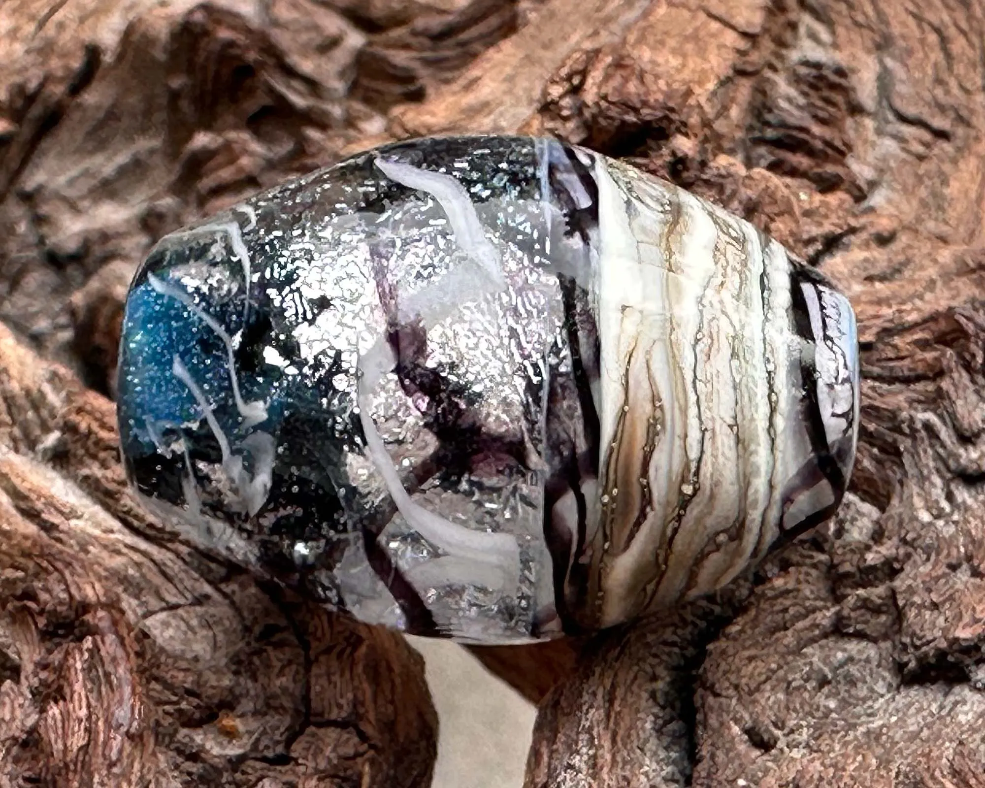 Black & Silver Organic Lampwork Focal Bead SRA