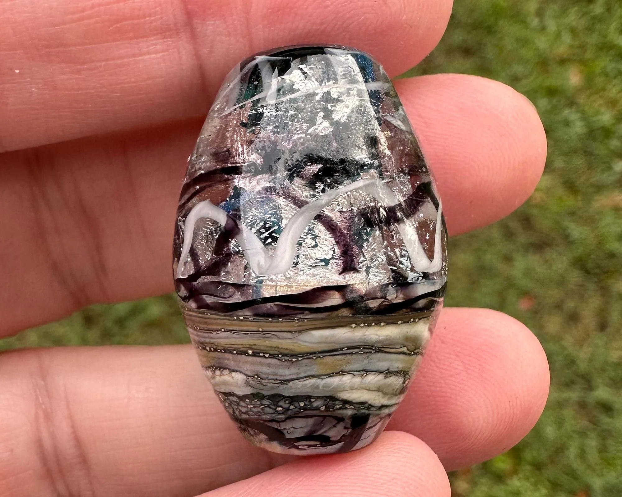 Black & Silver Organic Lampwork Focal Bead SRA