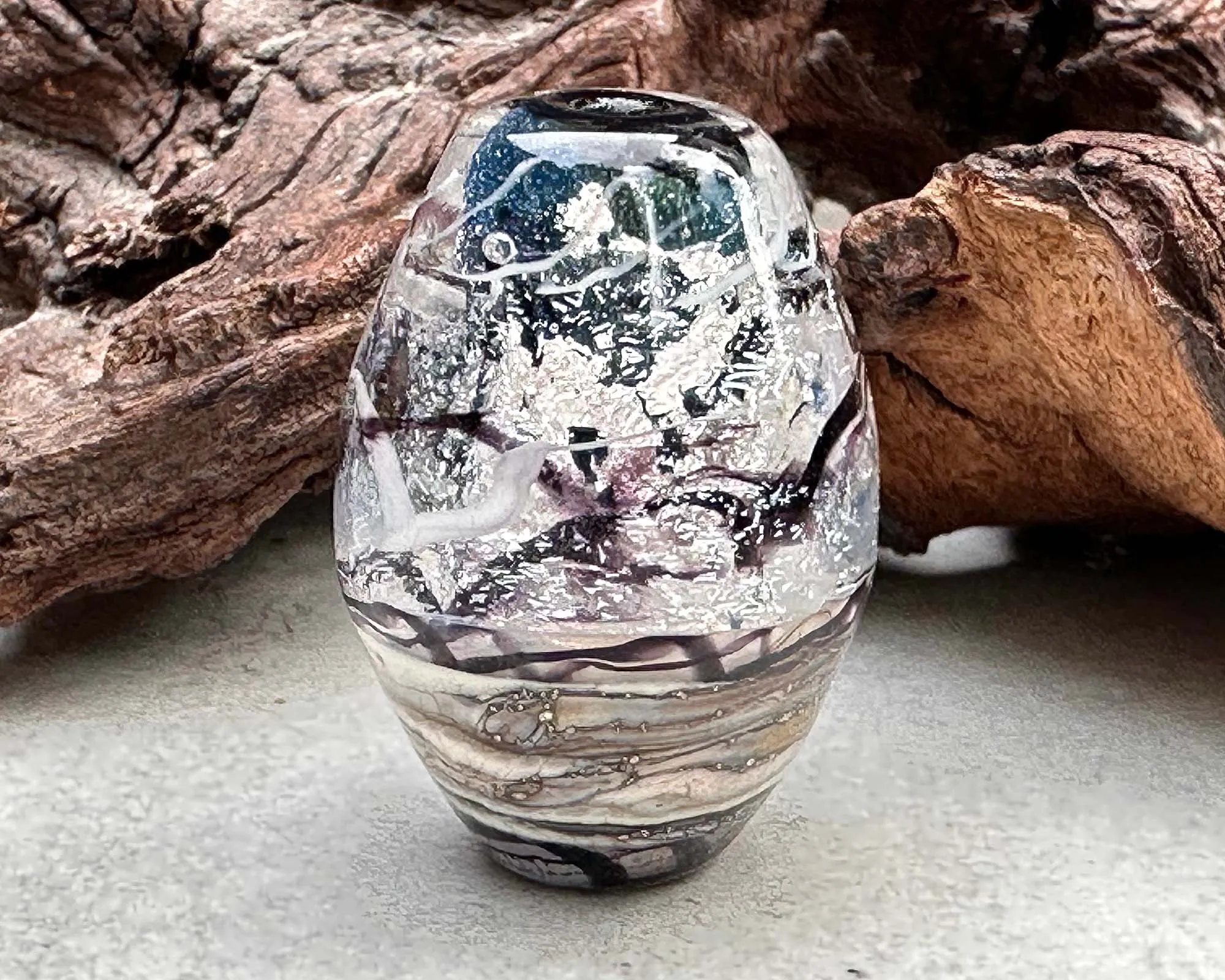 Black & Silver Organic Lampwork Focal Bead SRA