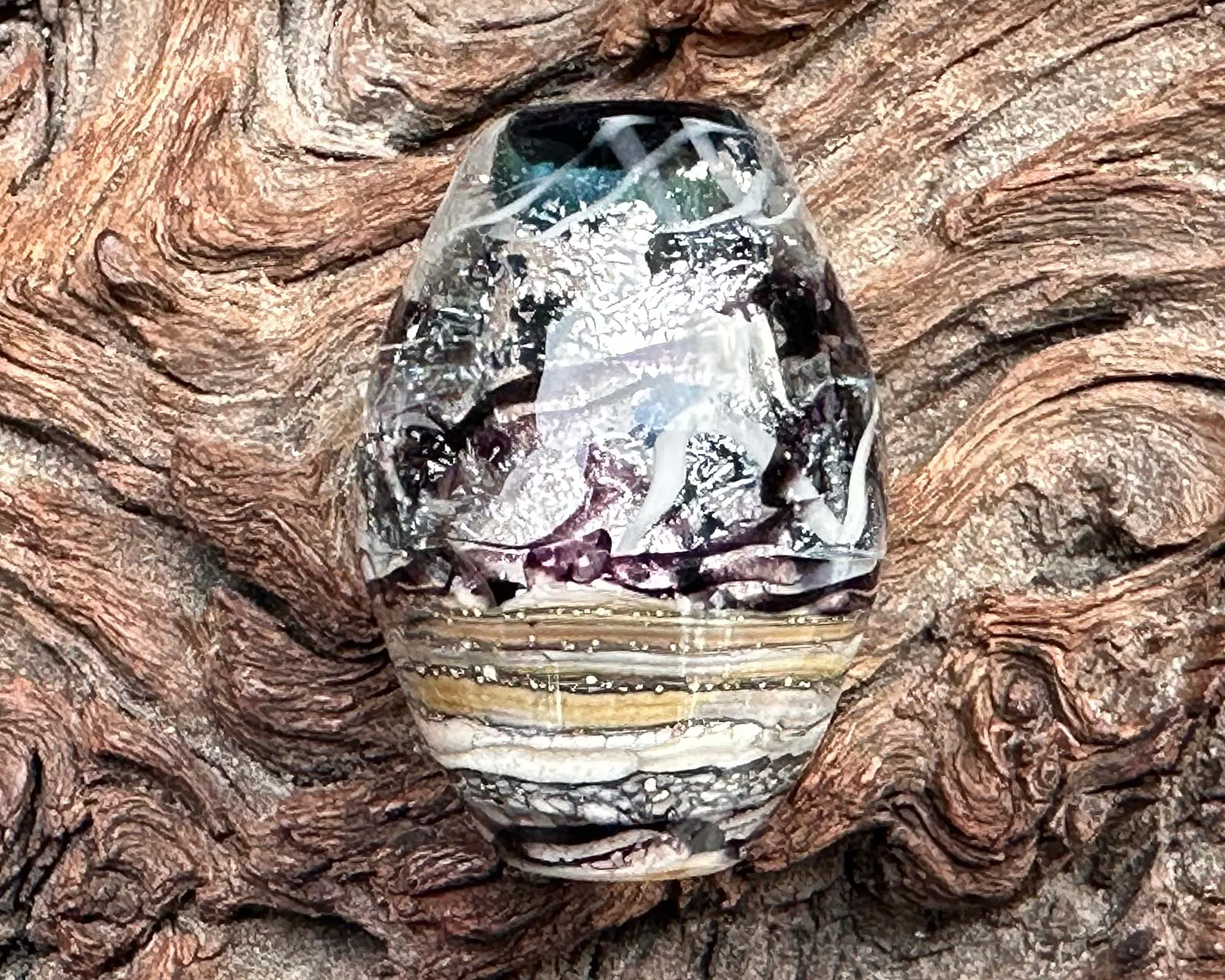 Black & Silver Organic Lampwork Focal Bead SRA