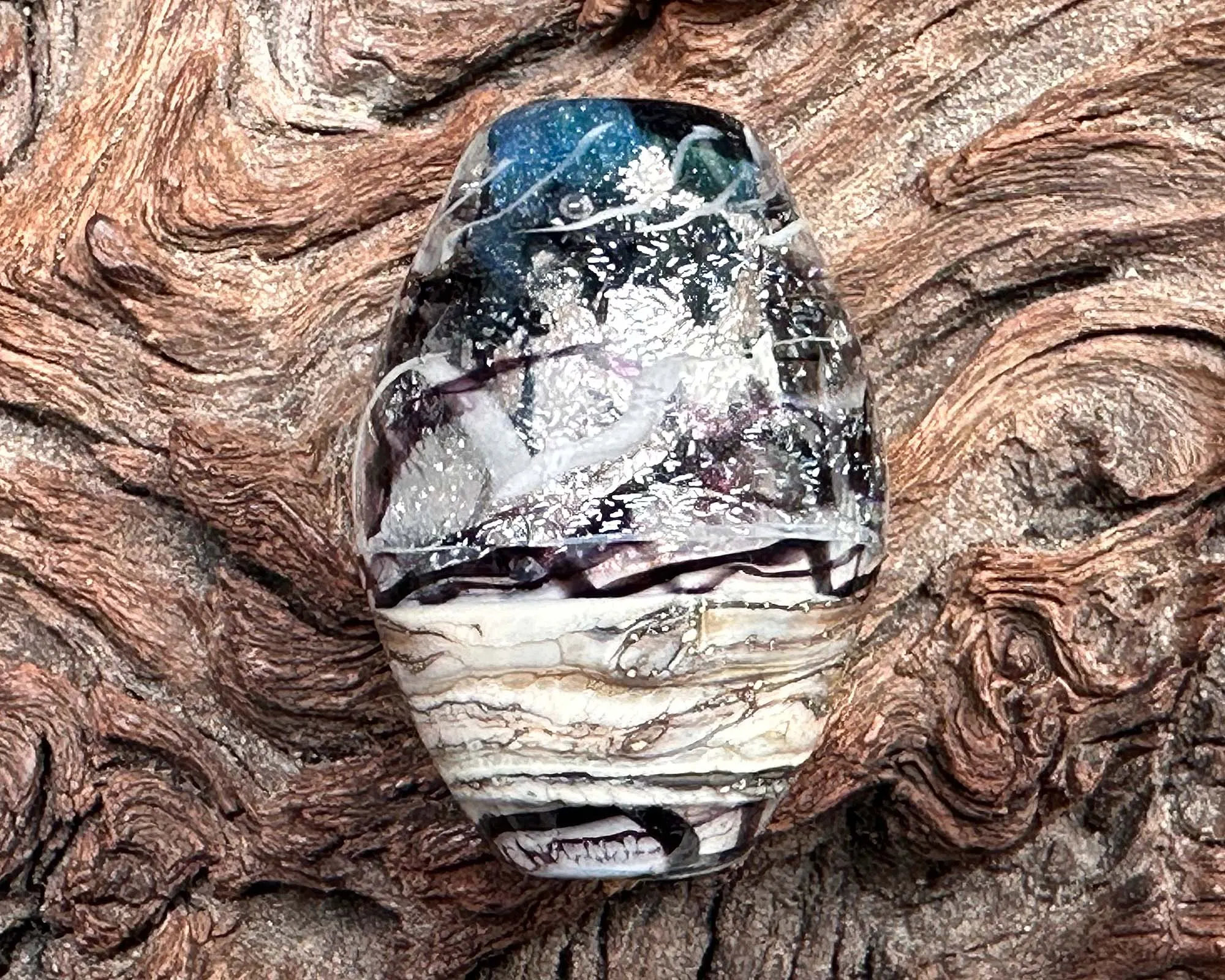 Black & Silver Organic Lampwork Focal Bead SRA