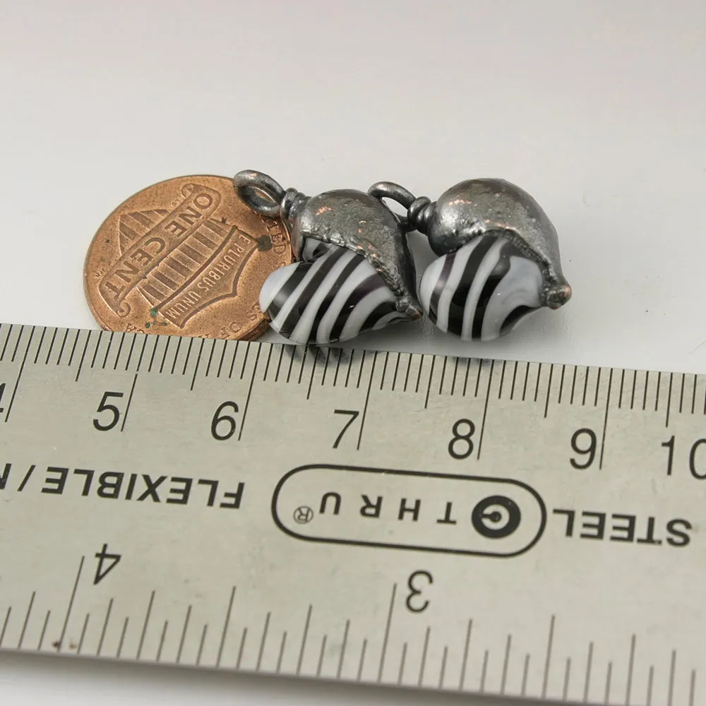 Black and White Stripe Hearts with Copper Electroforming