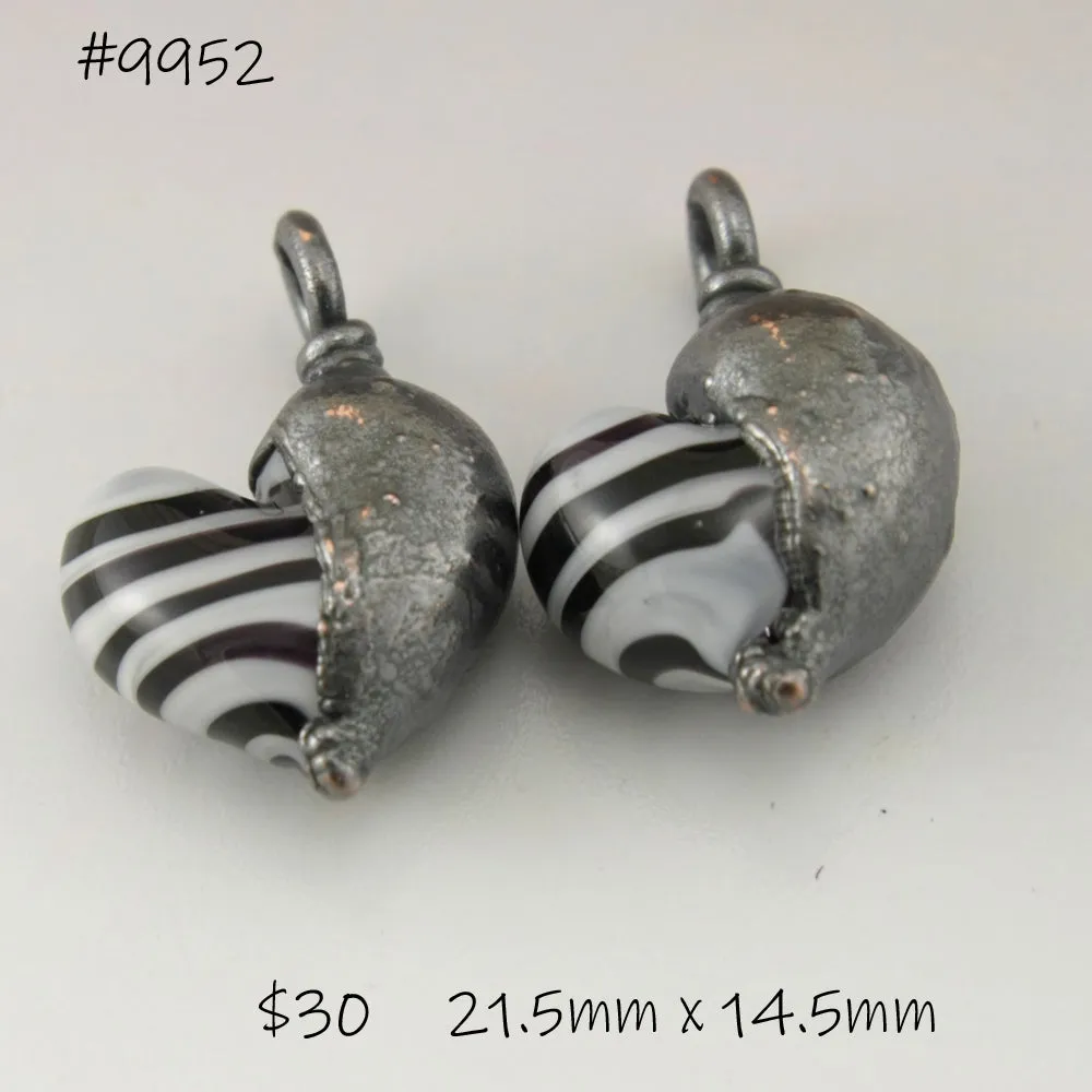 Black and White Stripe Hearts with Copper Electroforming