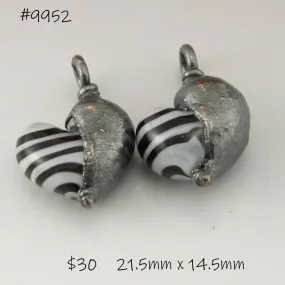 Black and White Stripe Hearts with Copper Electroforming