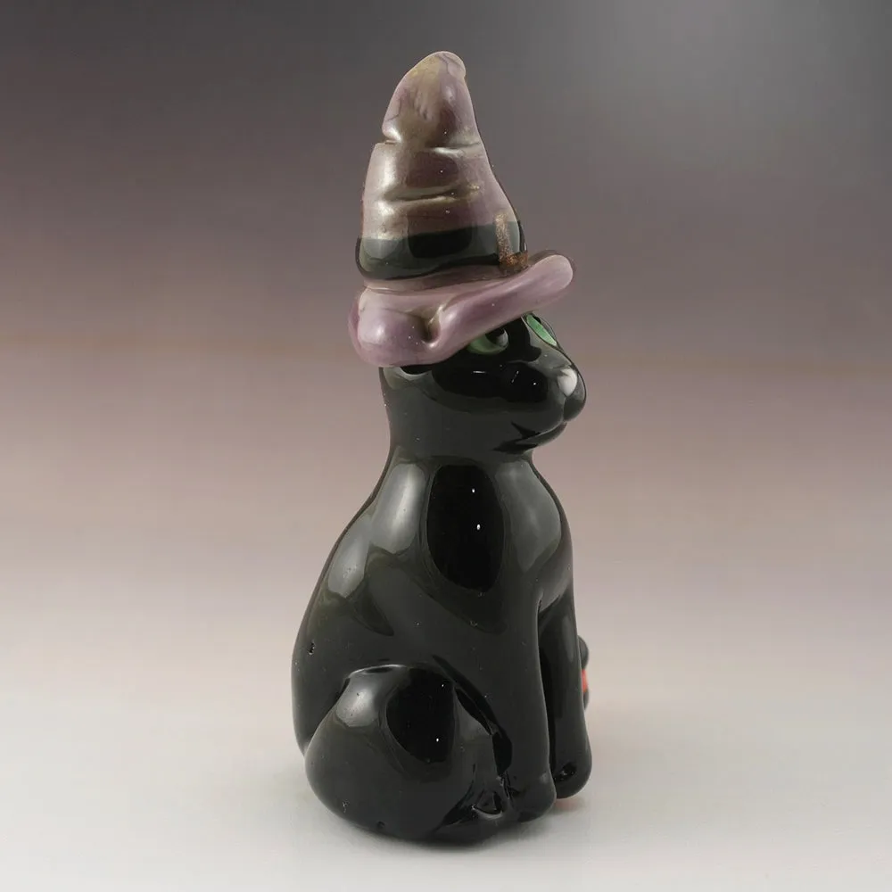 Black Cat with Halloween Witches Hat and Jack-O-Lantern Sculpture