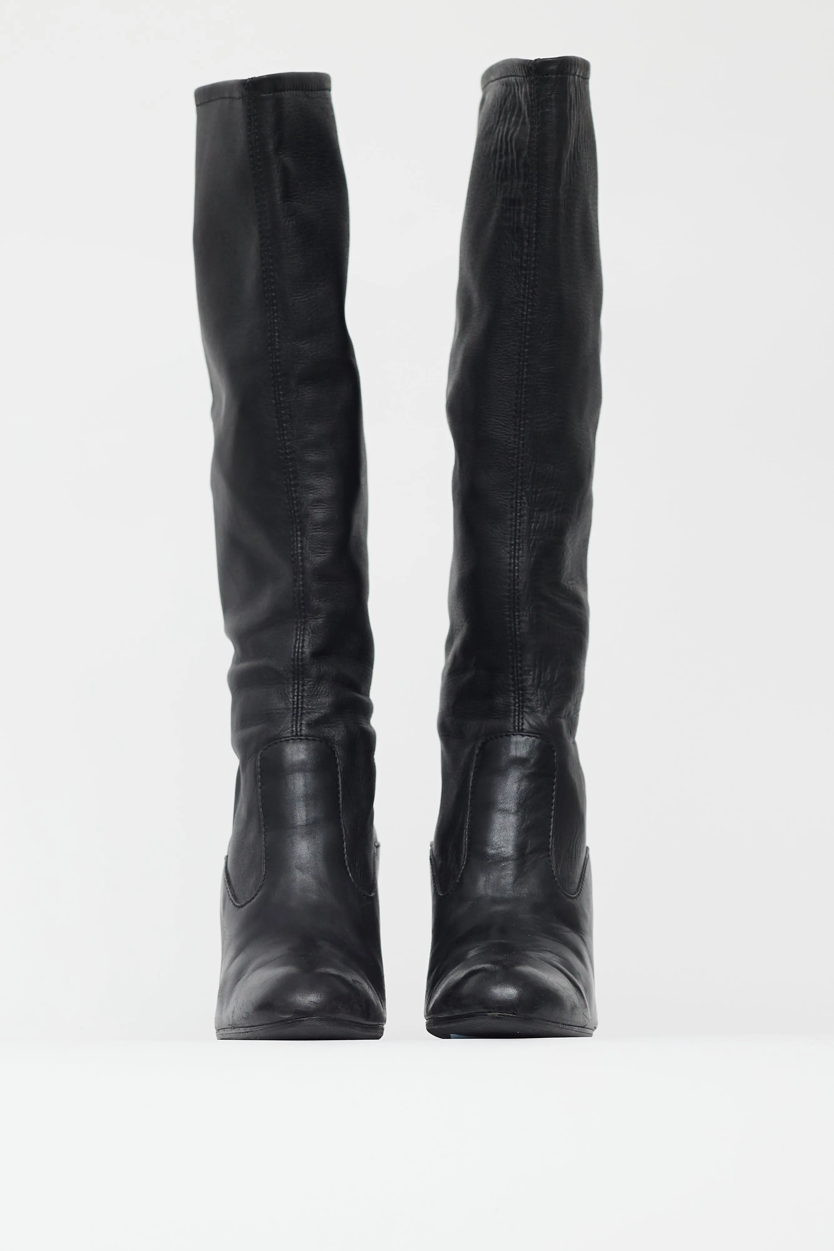 Black Leather Crystal Heel Boot