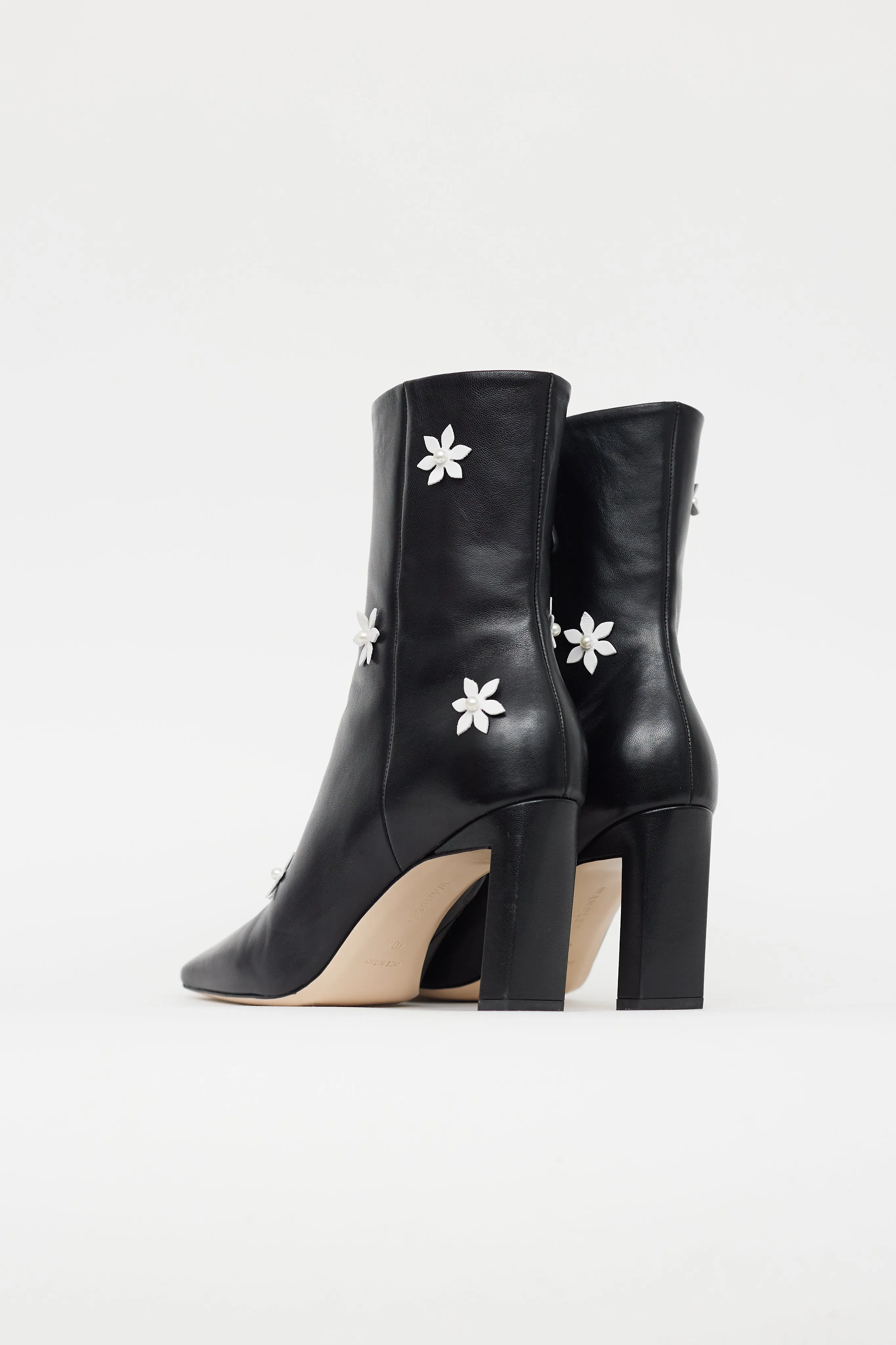Black Leather Flower Boot