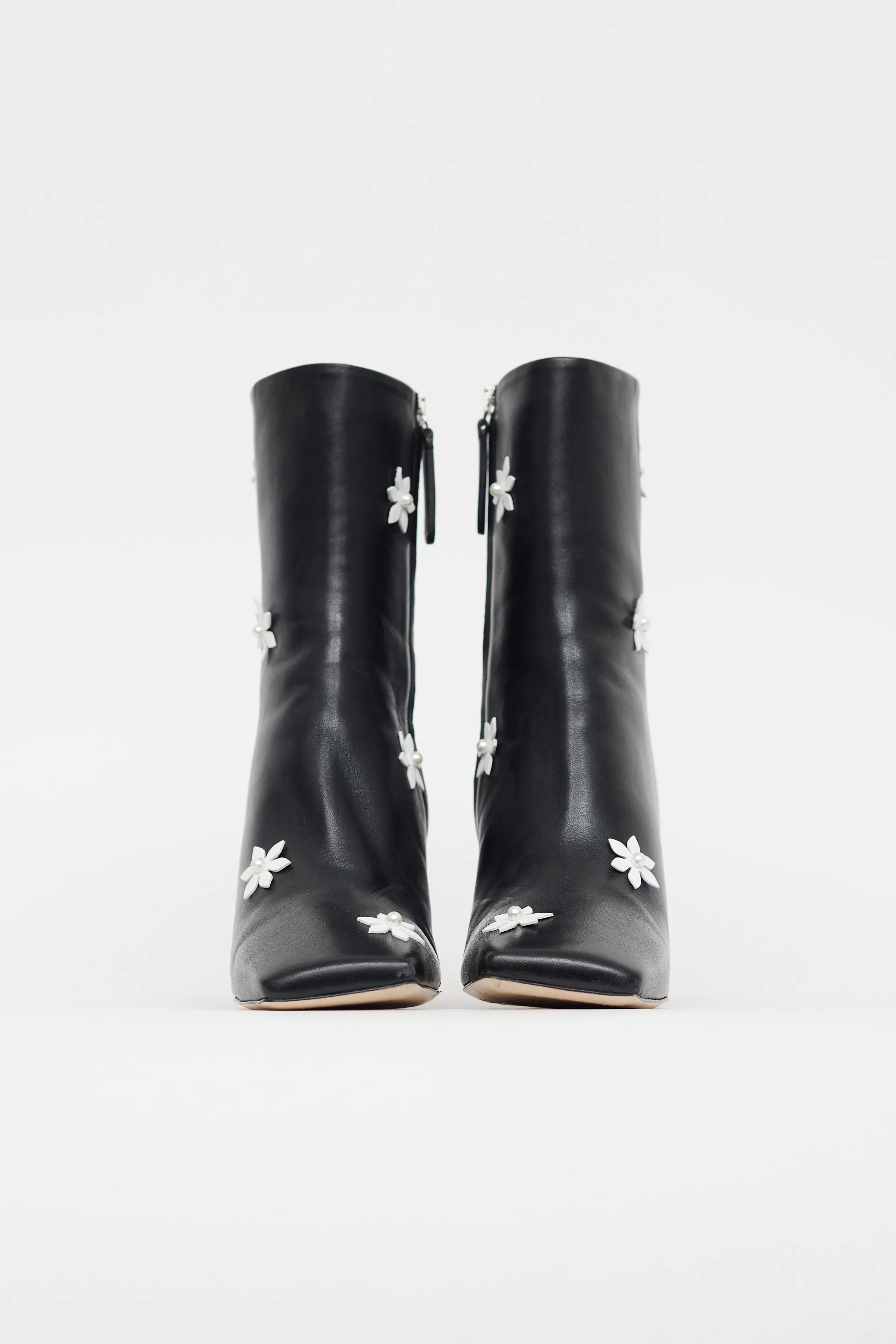 Black Leather Flower Boot