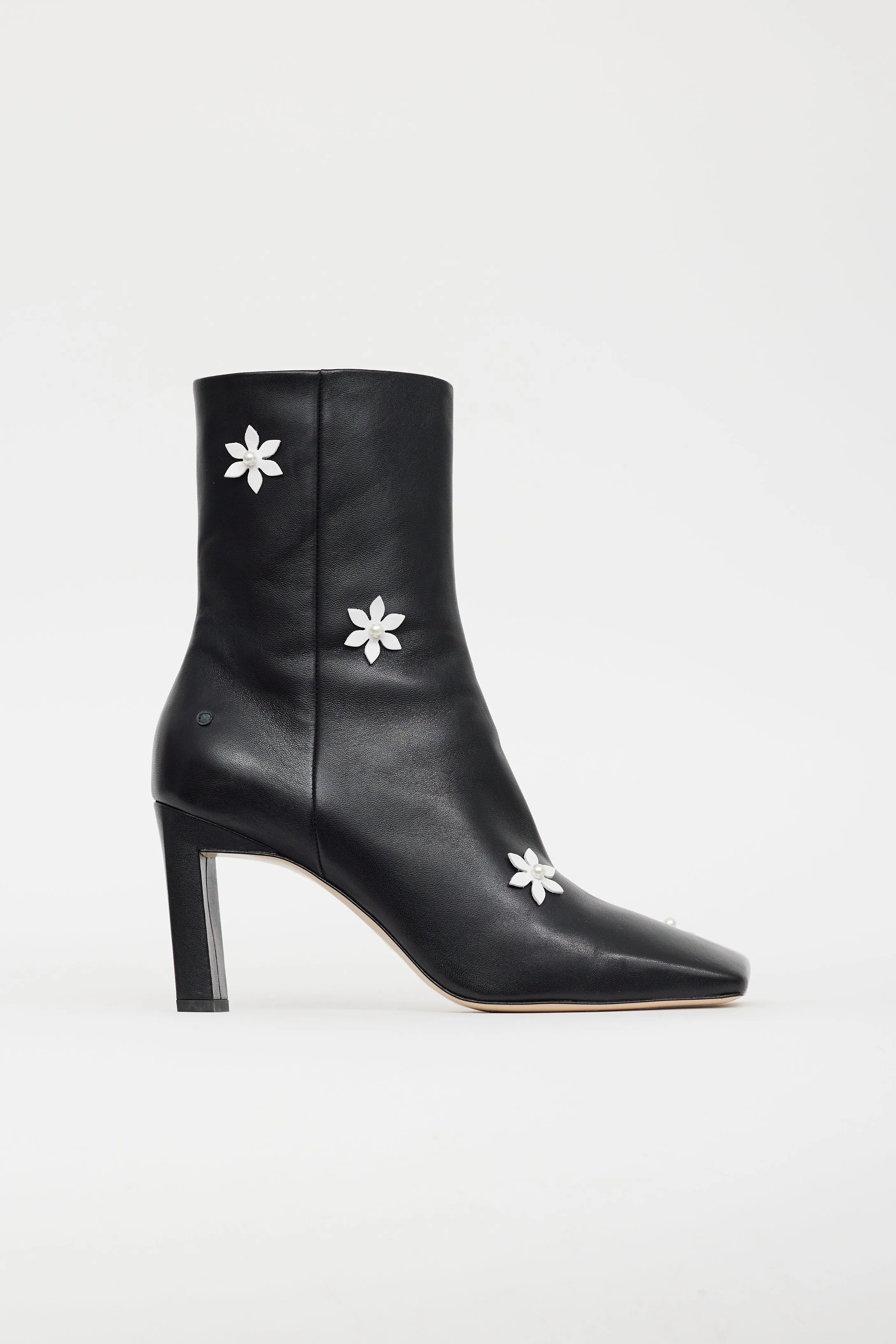 Black Leather Flower Boot