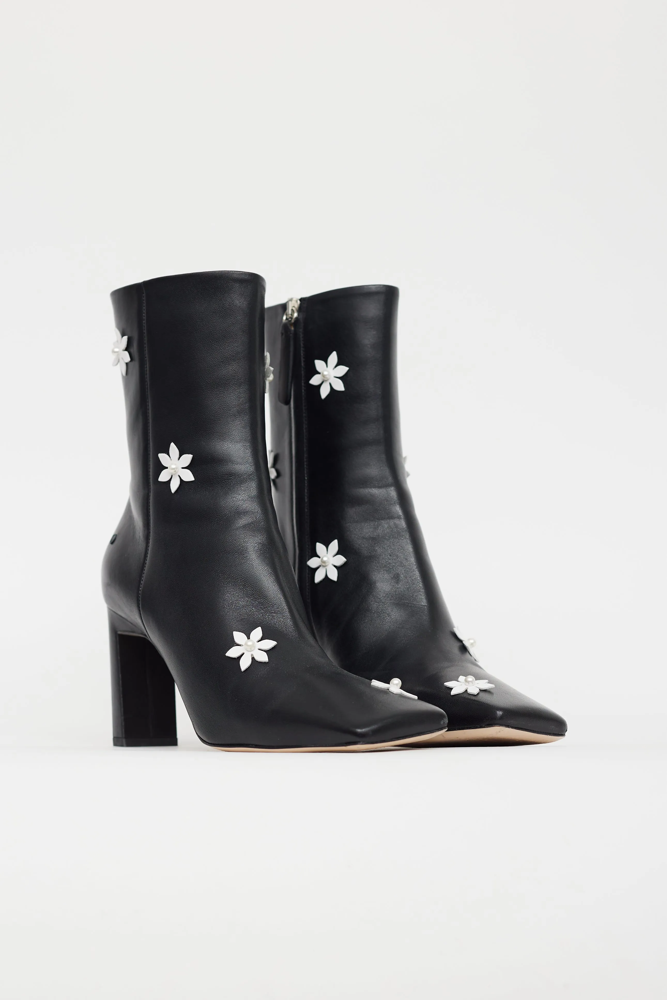 Black Leather Flower Boot
