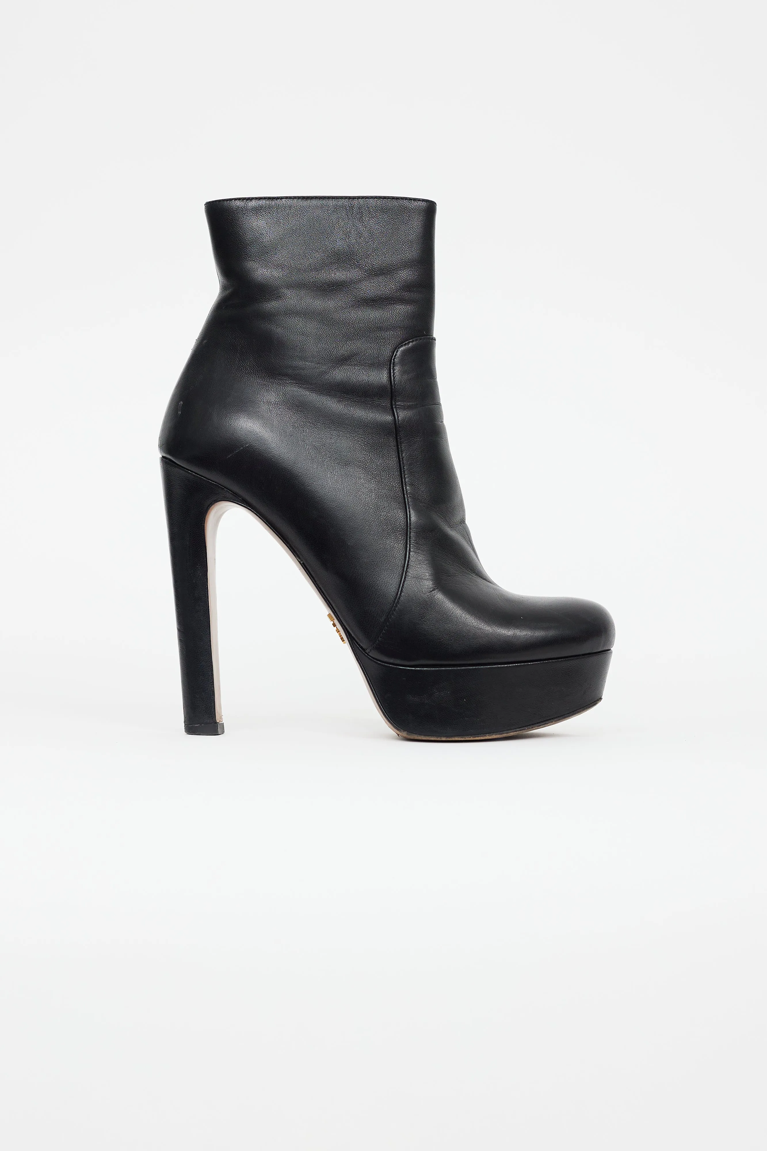 Black Leather Platform Heeled Boot